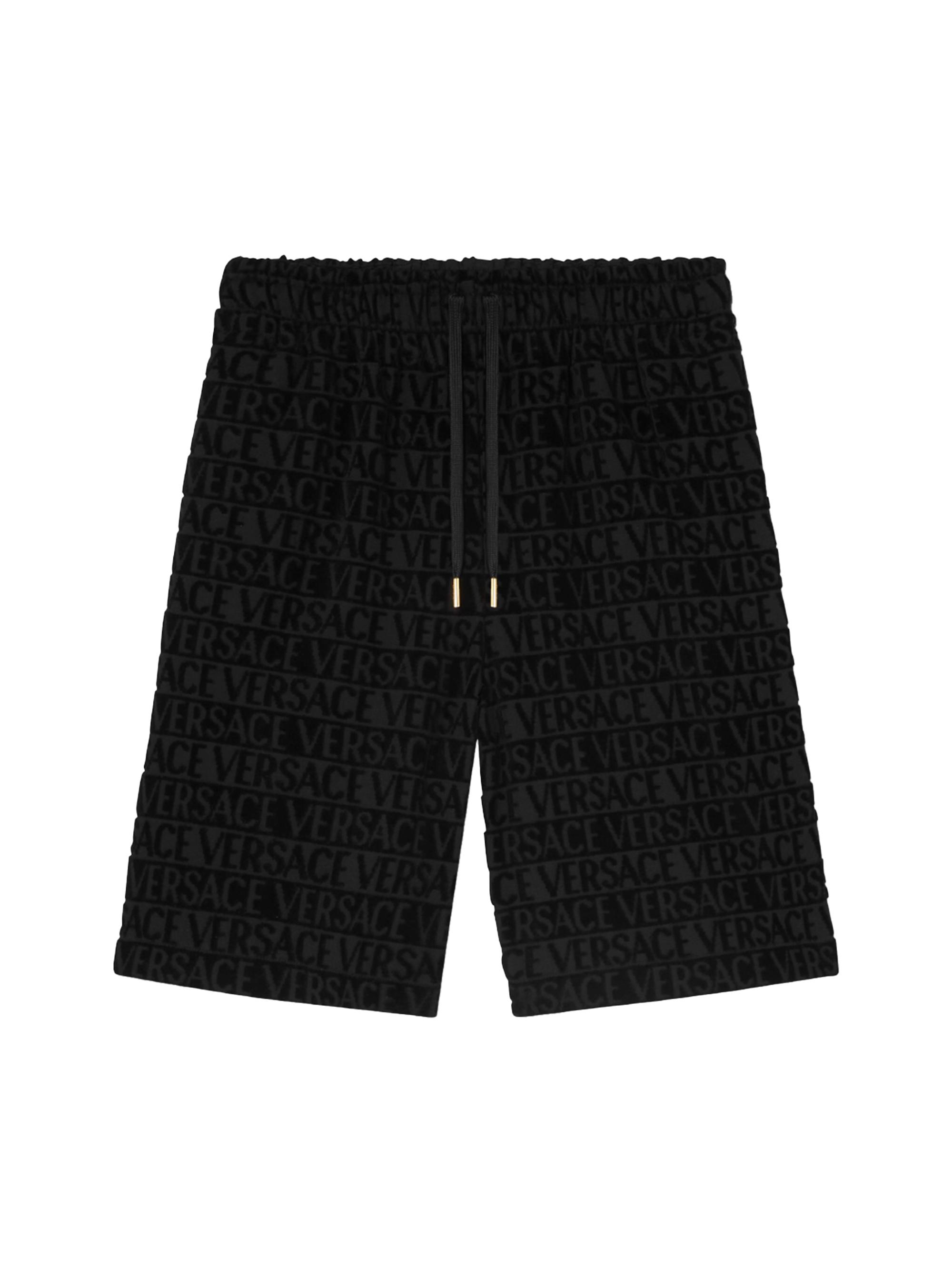 Versace Men's Cotton Terry Logo Shorts - Black