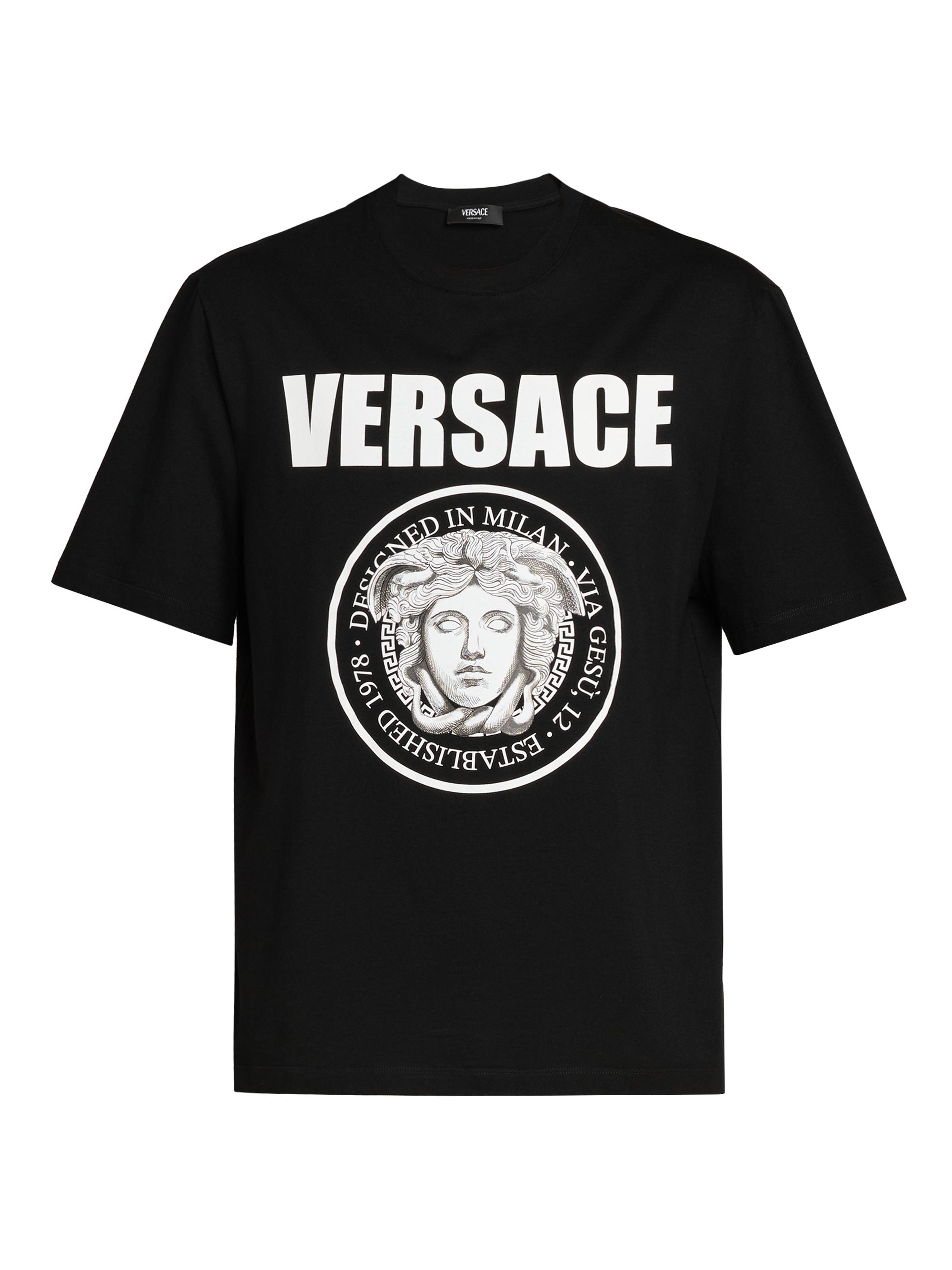 VERSACE メデューサロゴ Tシャツ ブラック VERSACE T-shirt Black Medusa Print Cotton Crew Neck Men Tee