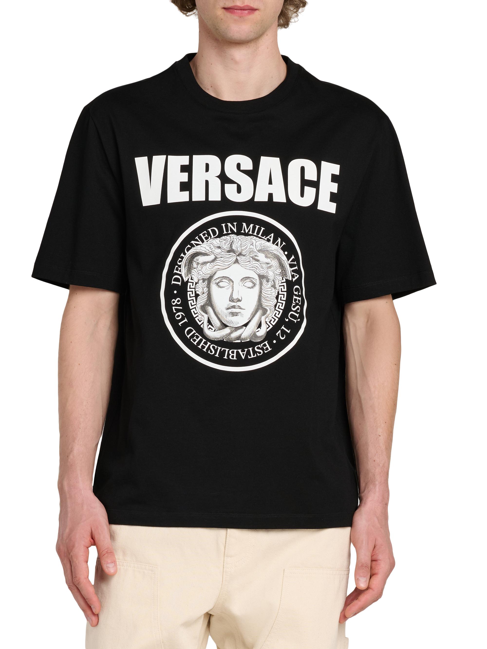 トップス Versace baroque Medusa T shirt Versace Tops | Versace Baroque Crop T-Shirt With Medusa Pin