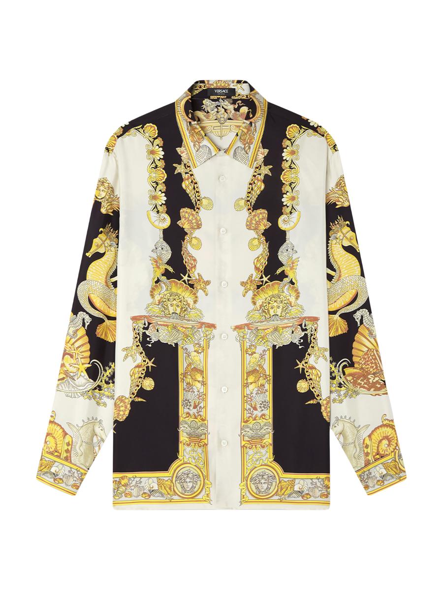 Versace Coral Theater Print Silk Shirt | Saks Fifth Avenue