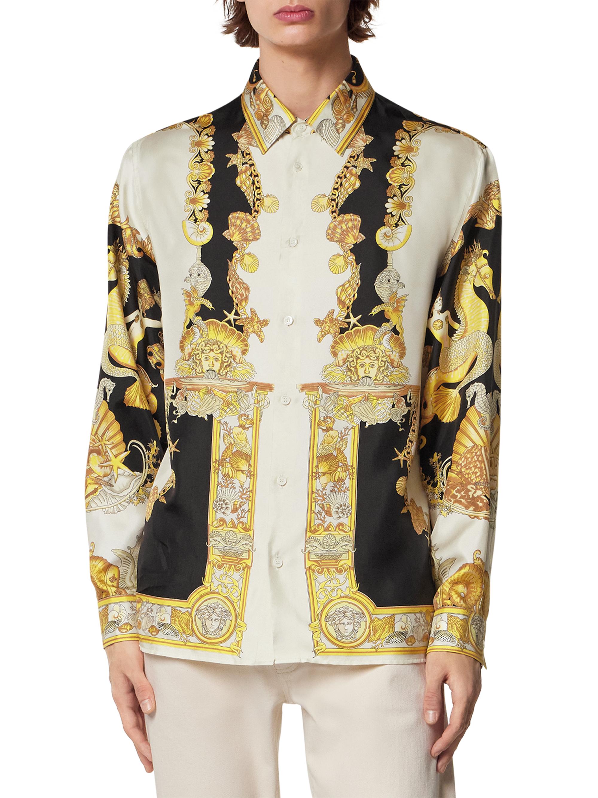Versace Coral Theater Print Silk Shirt | Saks Fifth Avenue