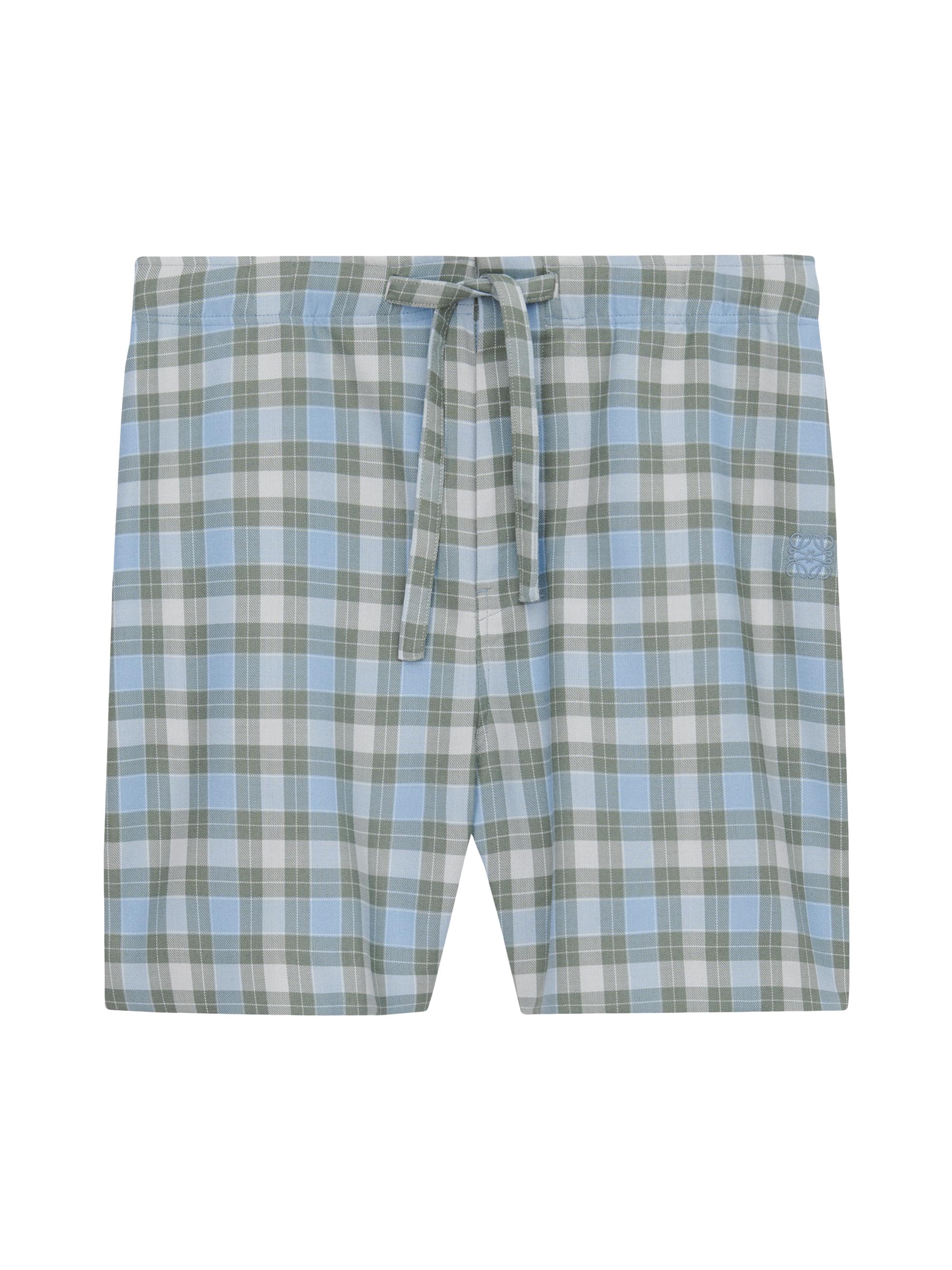 LOEWE Men's Plaid Drawstring Shorts - Light Blue White