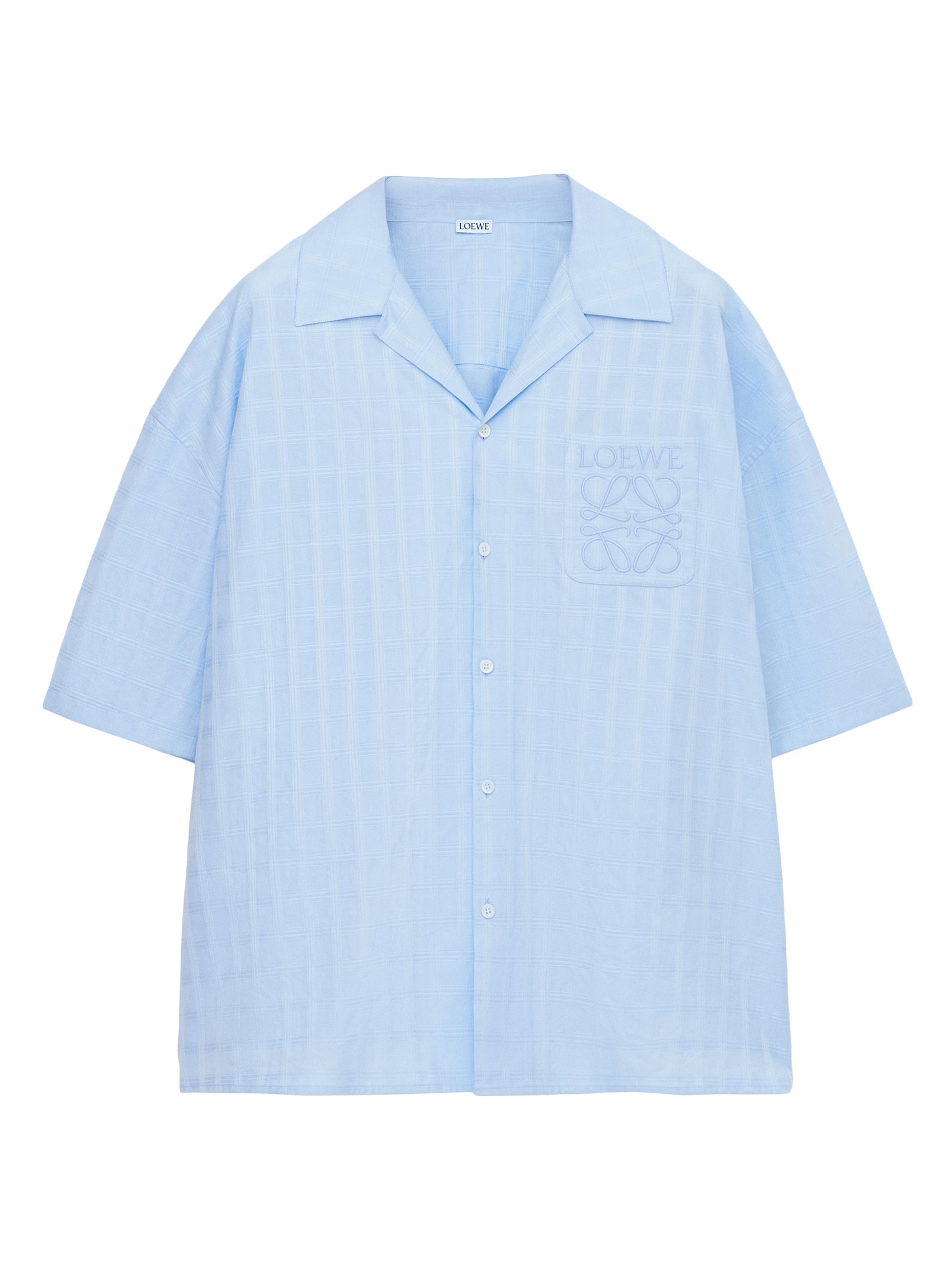 LOEWE Men's Logo Cotton-Blend Camp Shirt - Light Blue