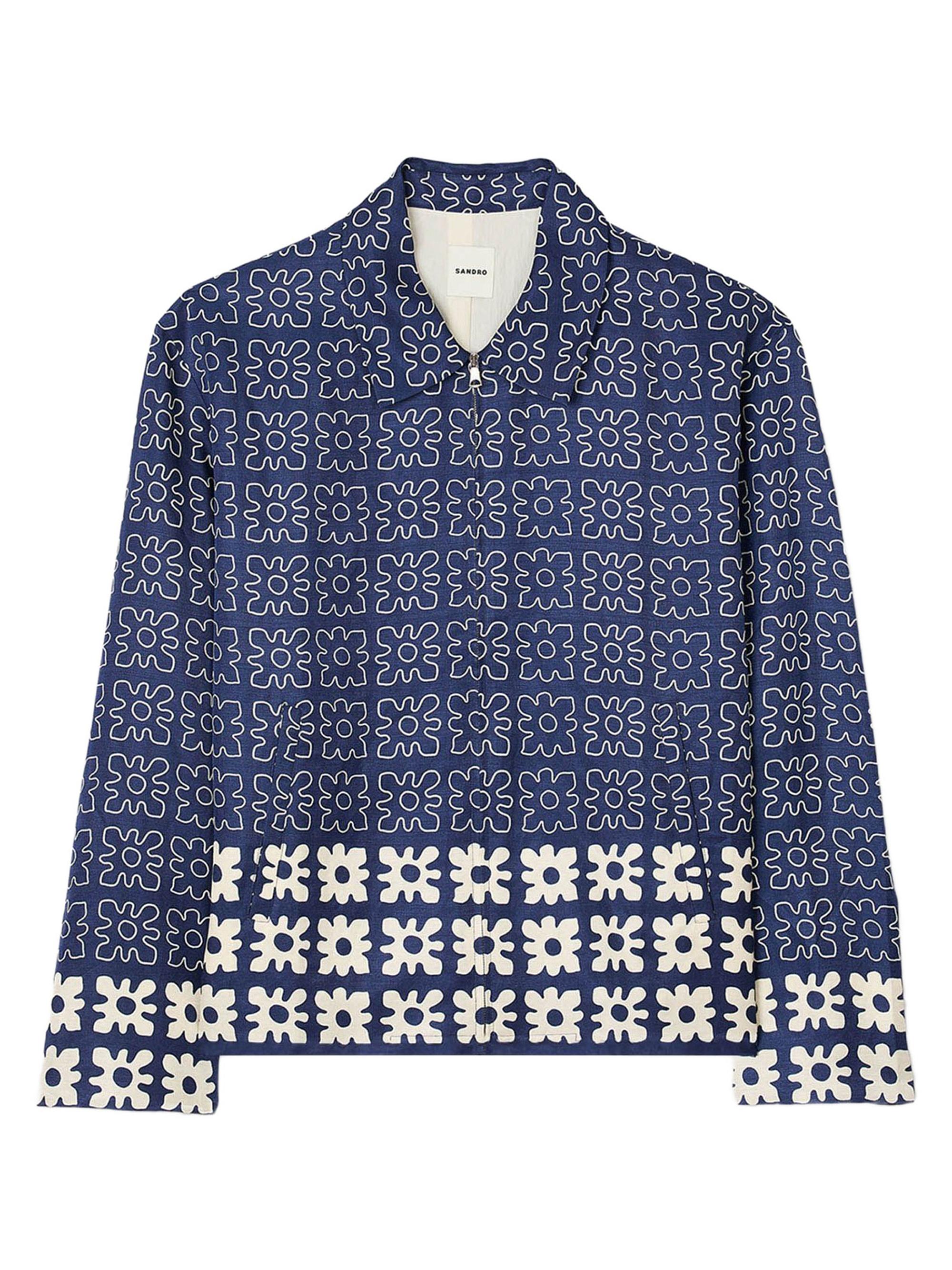 Sandro Men's Jacket with Floral Motif - Midnight Blue