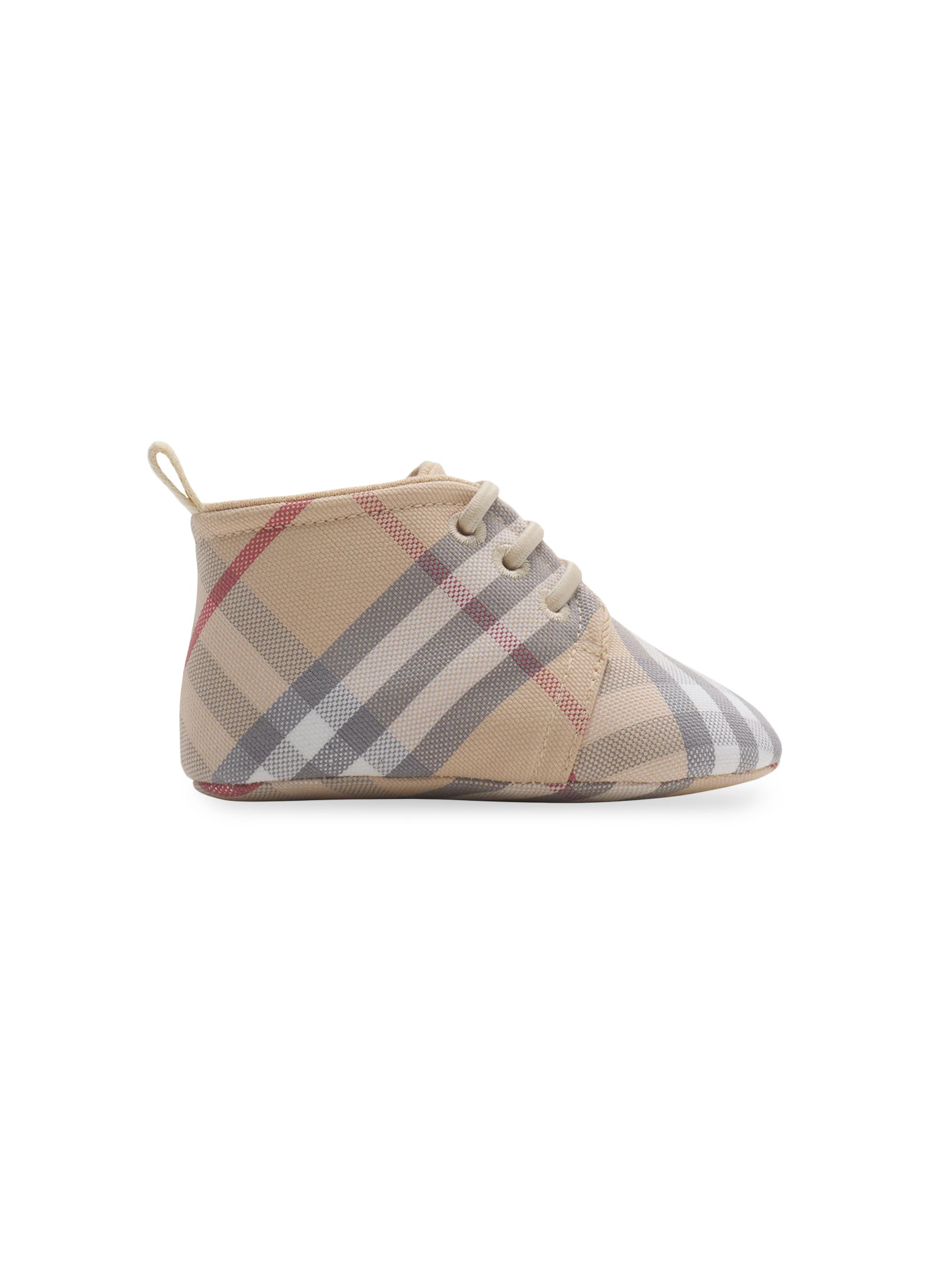 Burberry Baby's Corby Check Cotton Crib Shoes - Pale Stone Check 4 (Baby)