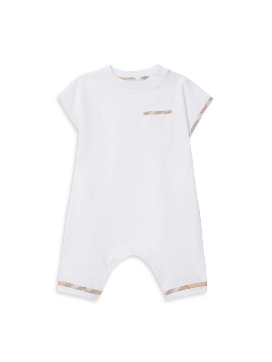 Burberry Baby's Check Trim Cotton Coveralls In White