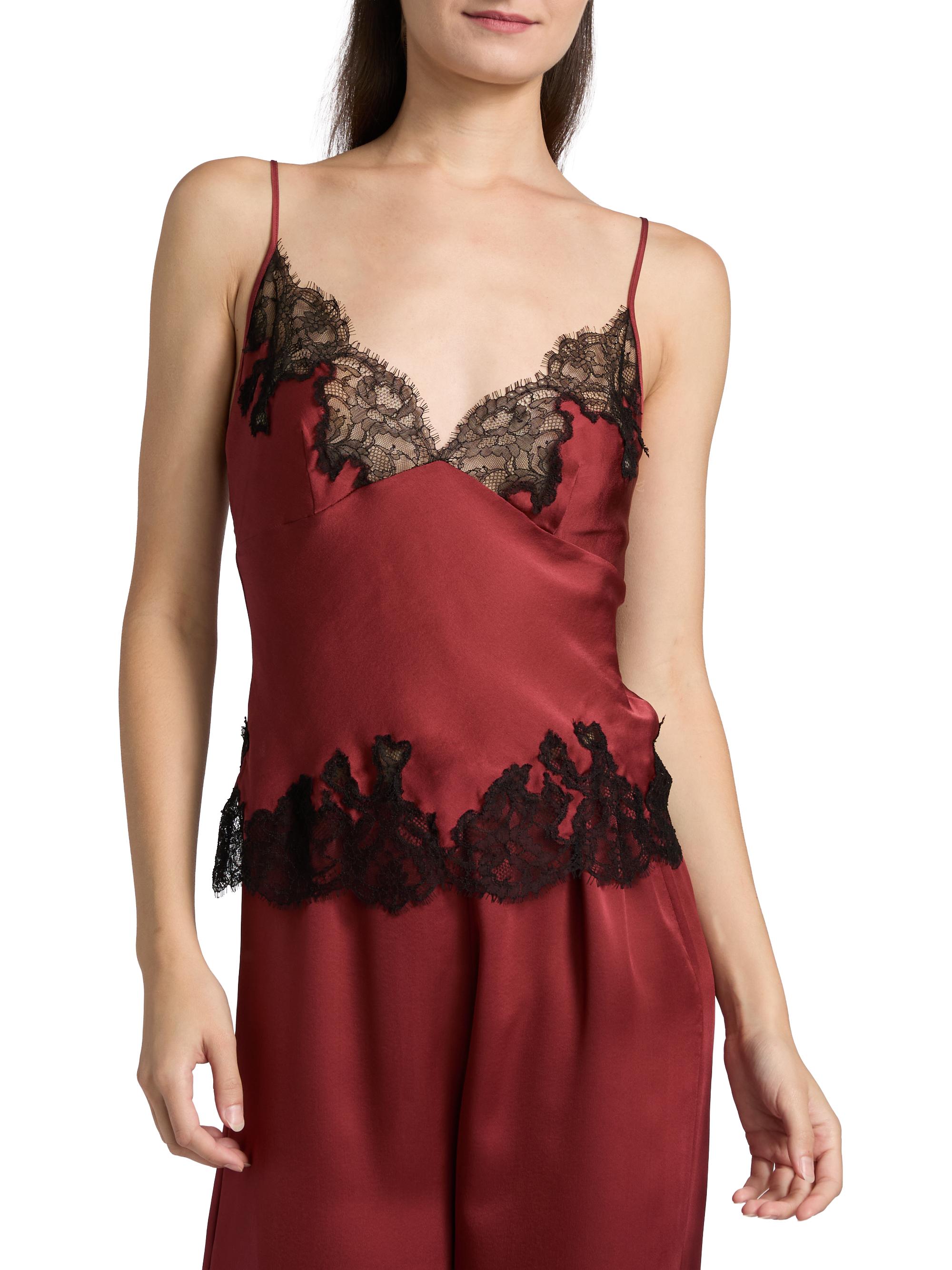 Kiki de Montparnasse Giselle V-Neck Lace-Trim Silk Cami | Saks