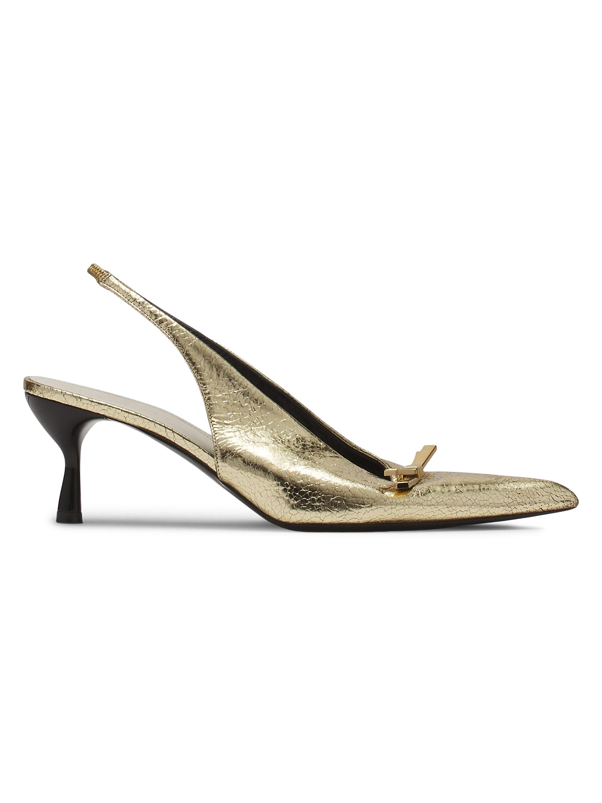 Lanvin Women's Bow Slingback Pumps in Crackled Metallic Leather - Gold