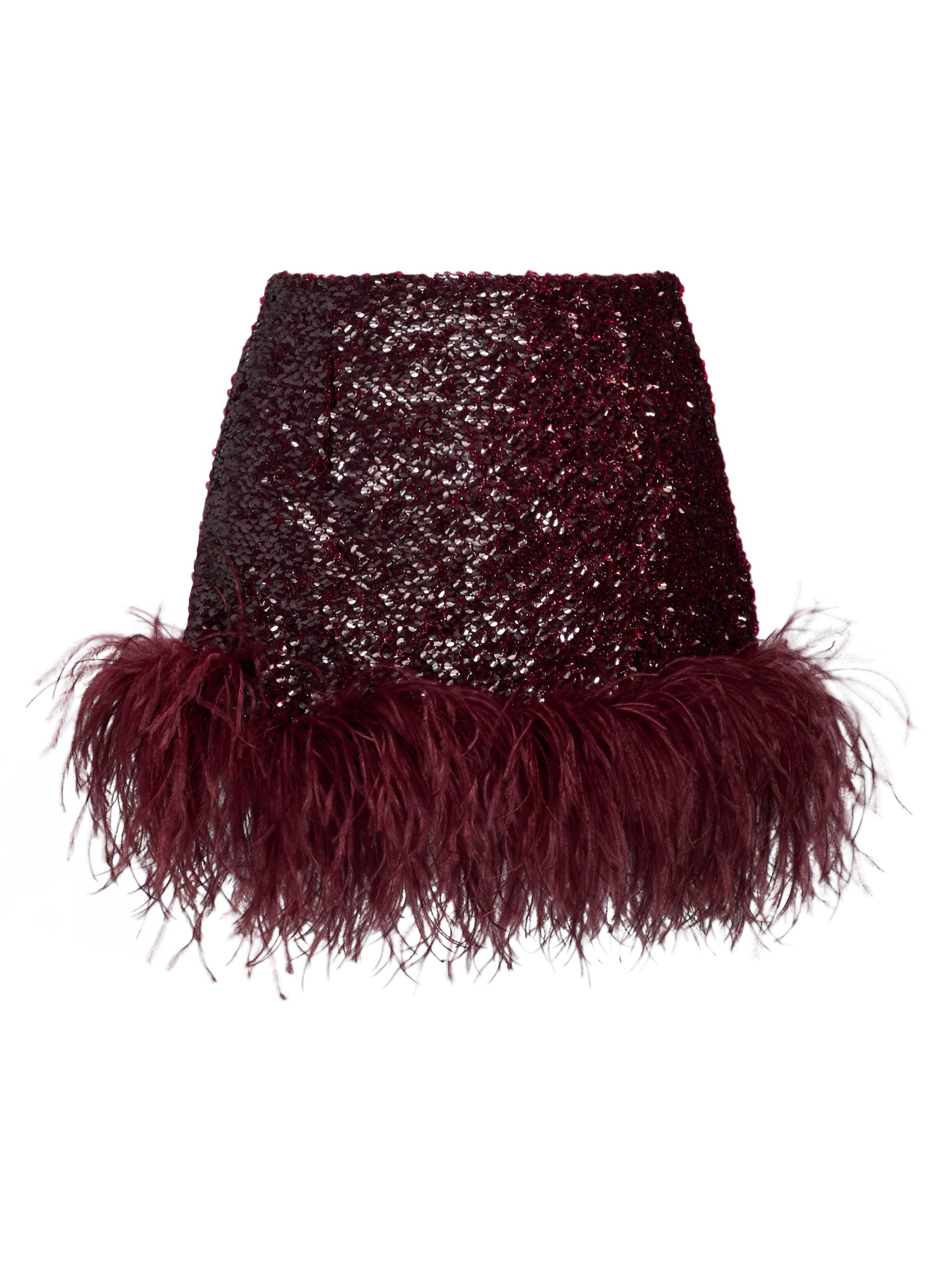16Arlington Women's Giaci Feather-Trimmed Sequined Miniskirt - Borgogna