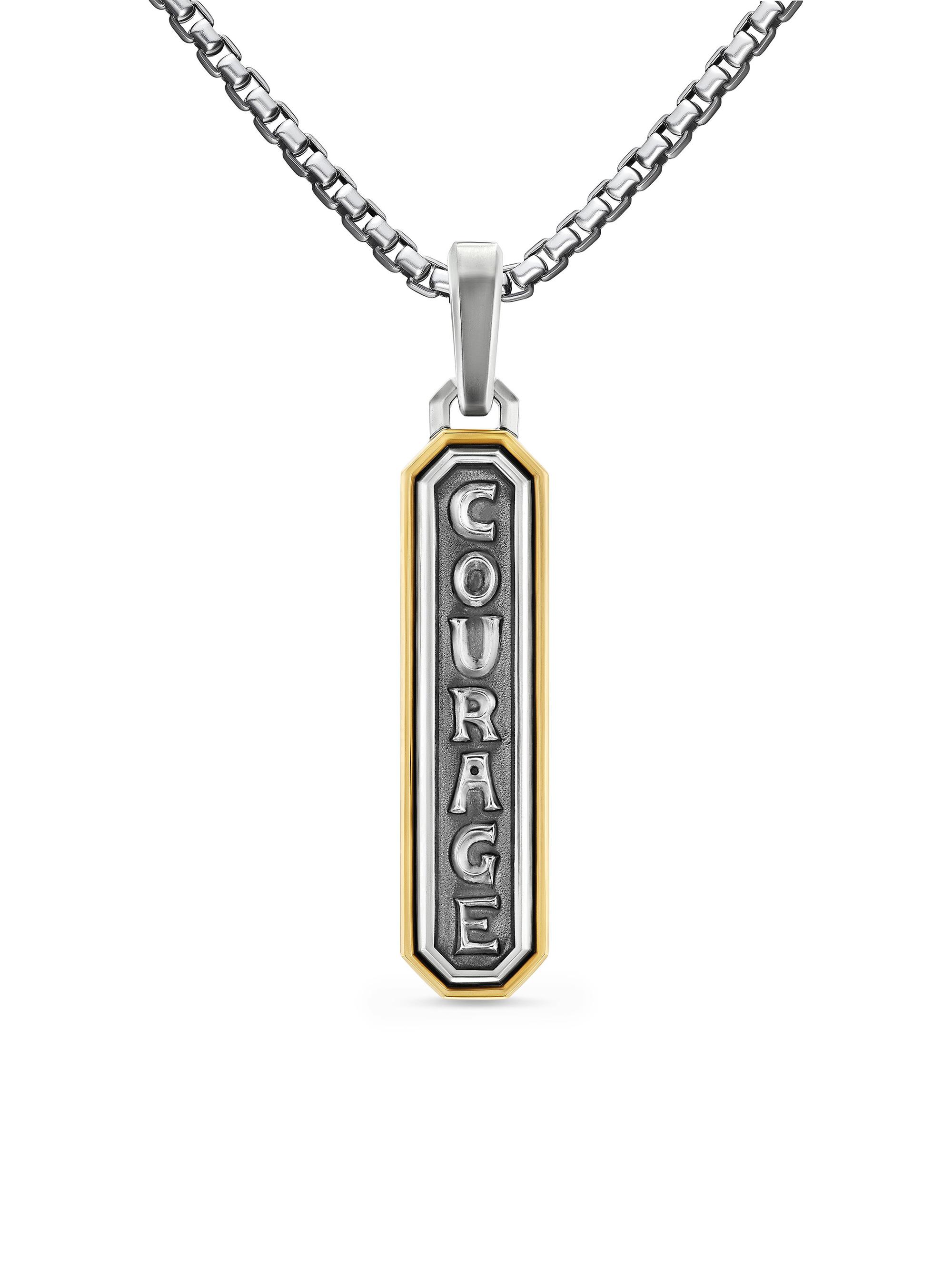 David Yurman Men's Courage Amulet in Sterling Silver with 14K Yellow Gold, 35MM - Silver