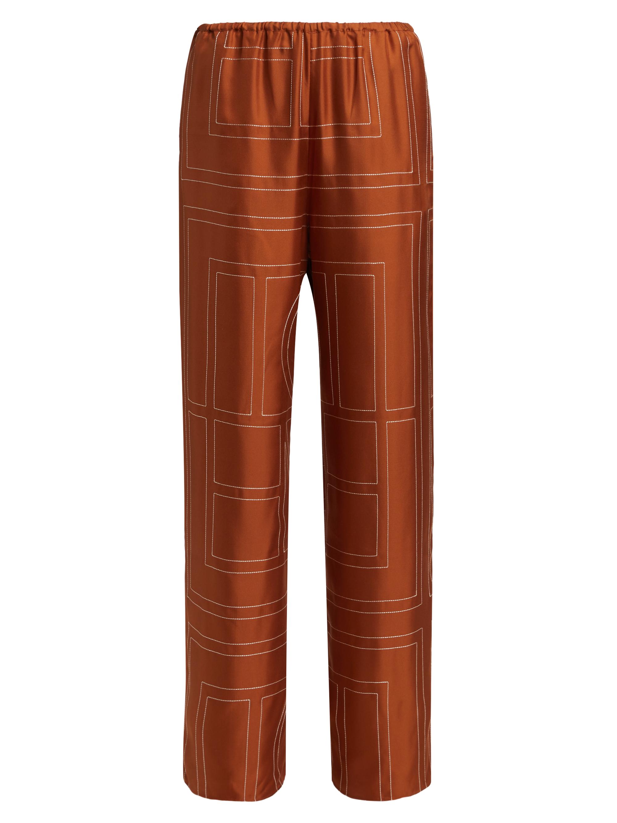 Toteme Women's Embroidered Silk Pajama-Inspired Pants - Terracotta