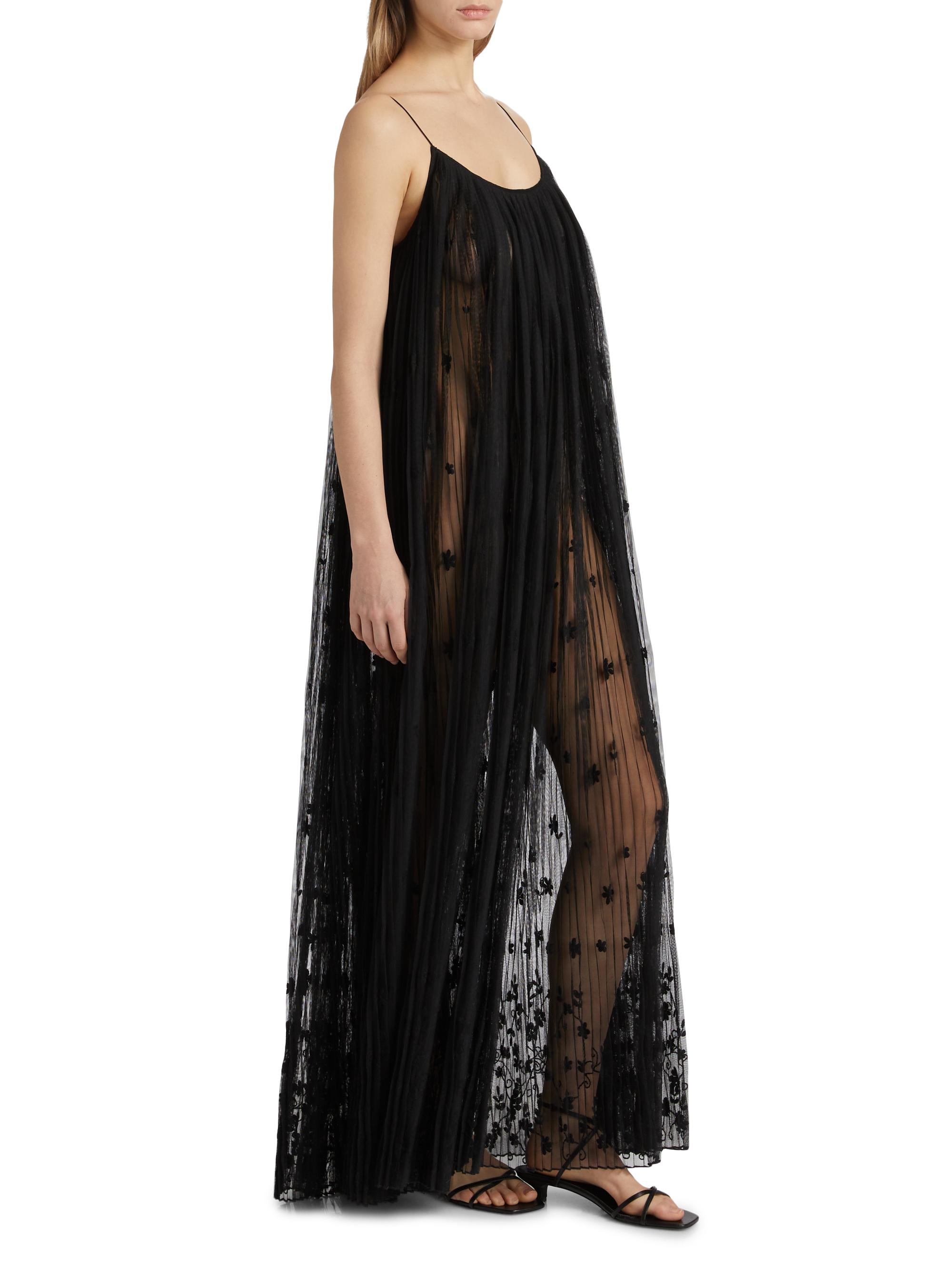 Toteme Embroidered-Floral Pliss Tulle Maxi Dress | Saks Fifth Avenue
