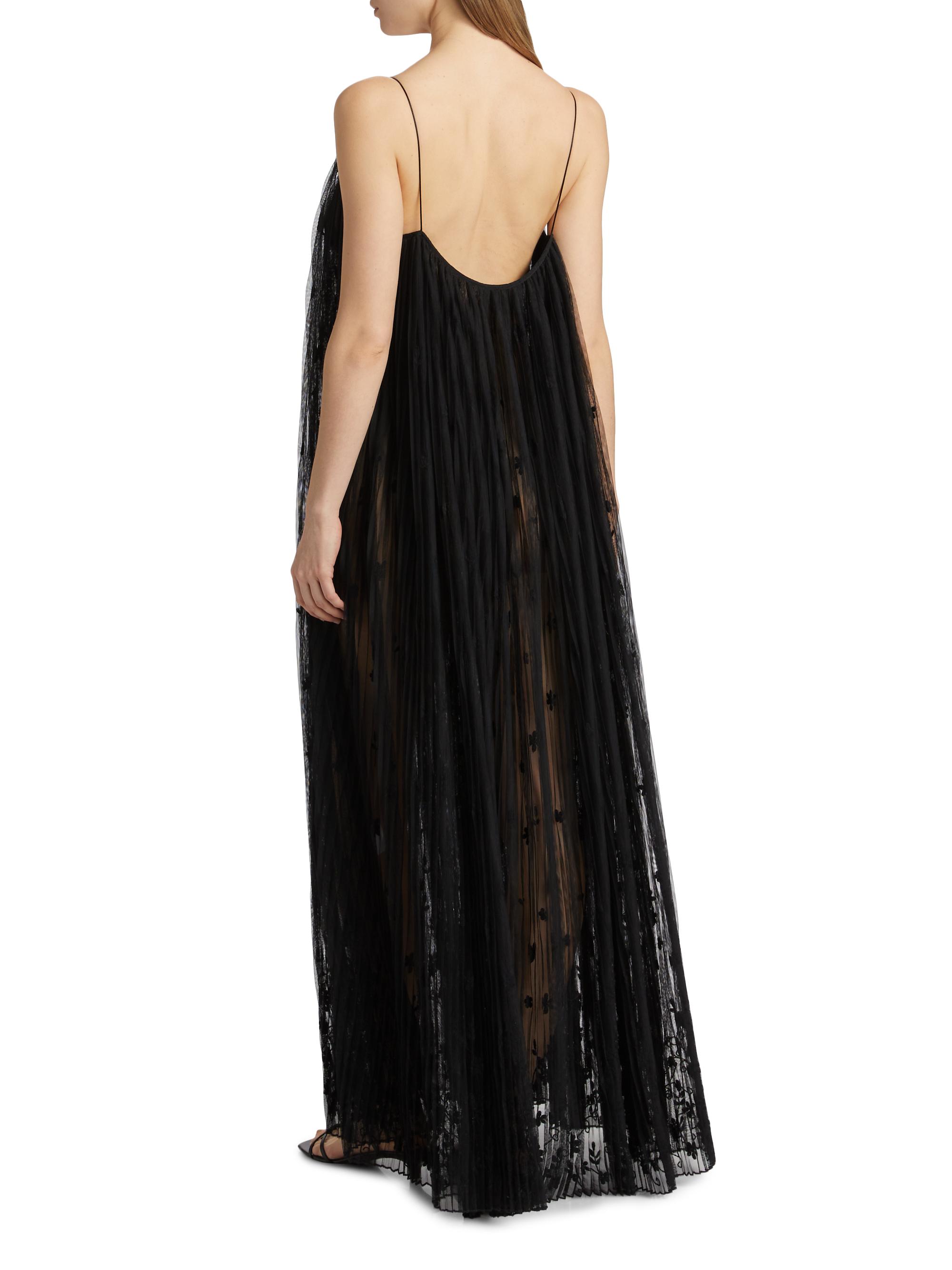 Toteme Embroidered-Floral Pliss Tulle Maxi Dress | Saks Fifth Avenue