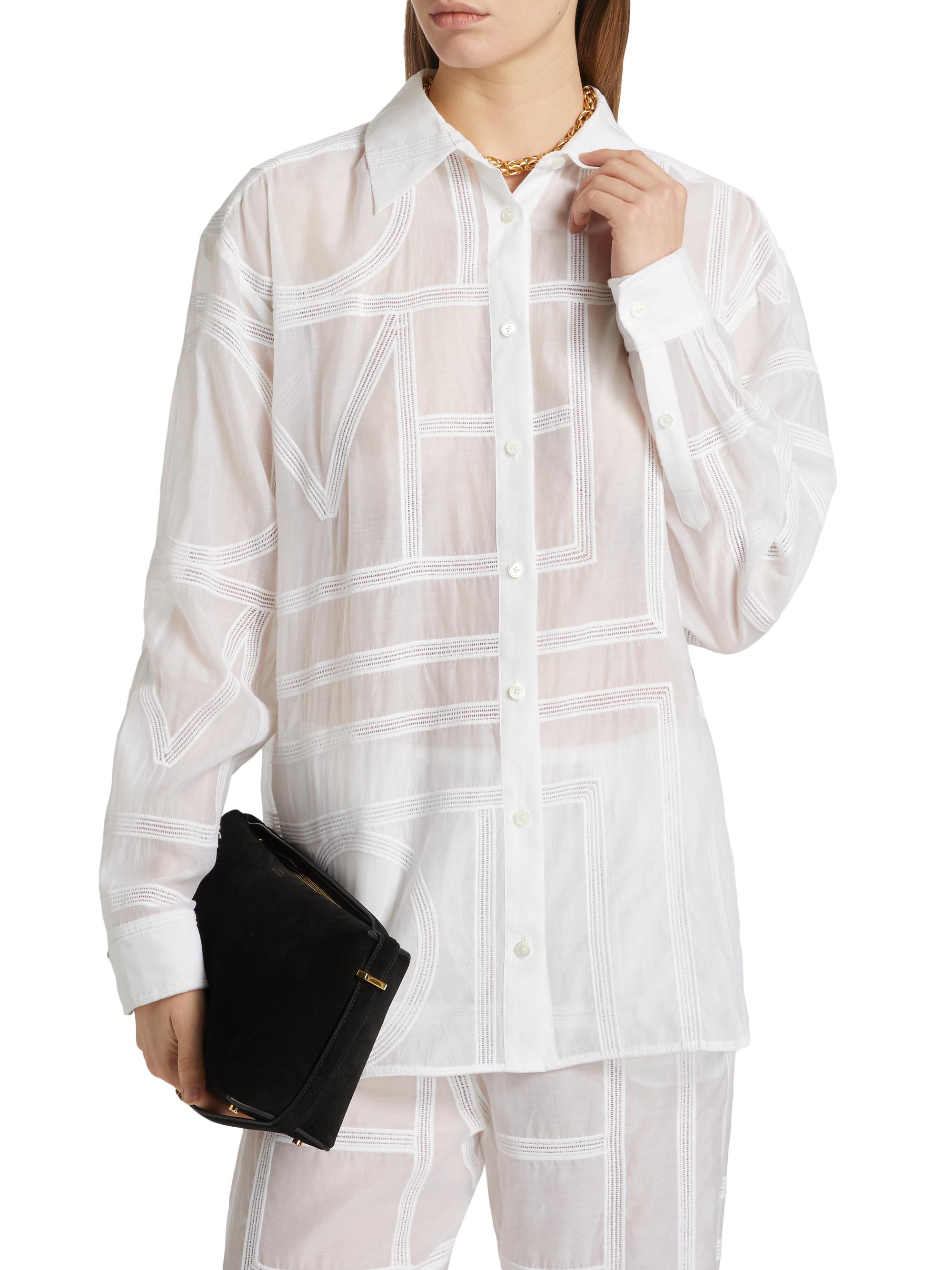 20SS TOTEME シルクリネン デザイン ブラウス XS TOTEME Embroidered silk-twill shirt | NET-A-PORTER