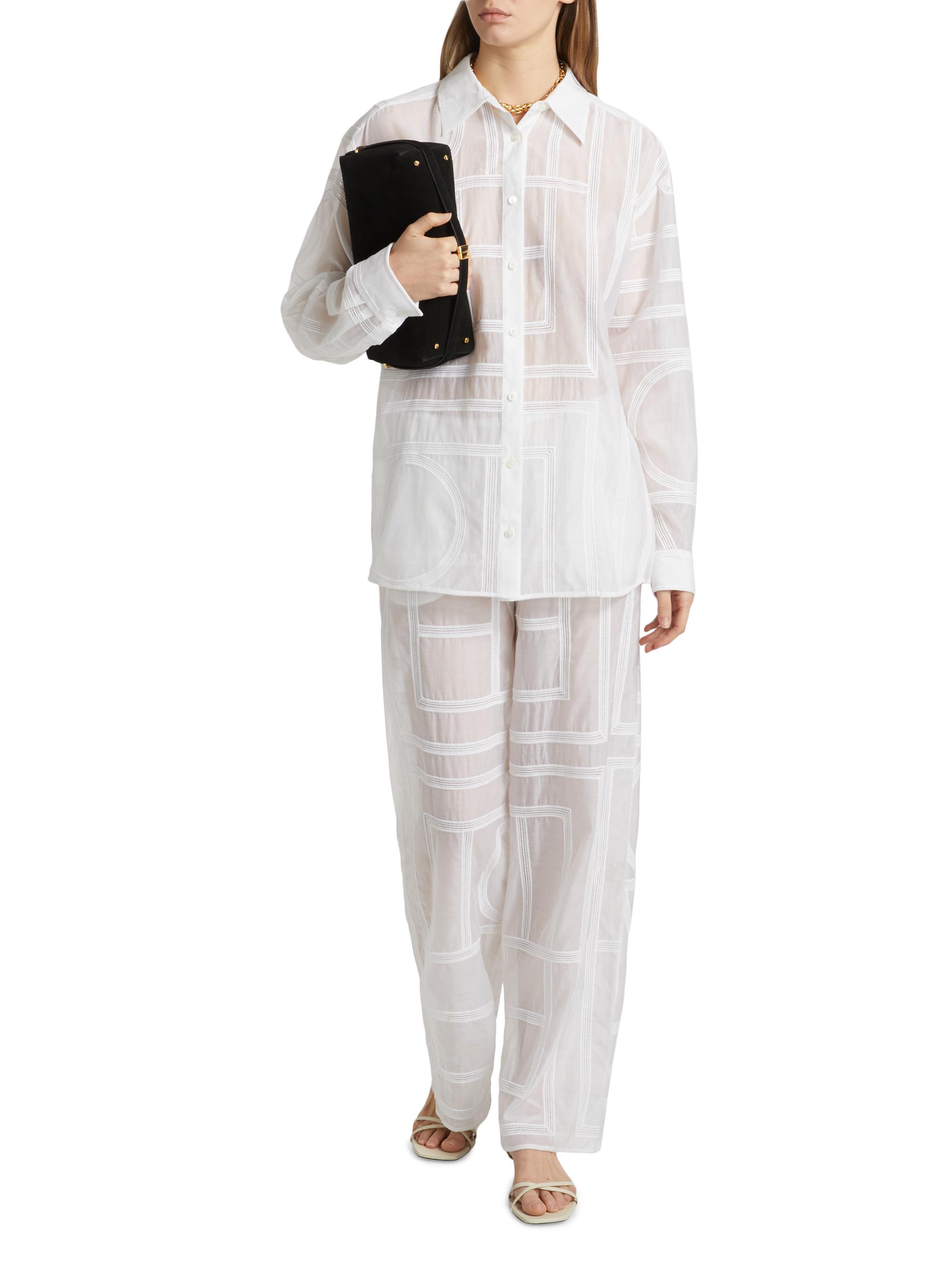 Toteme Monogram-Embroidered Cotton-Silk Button-Front Shirt | Saks