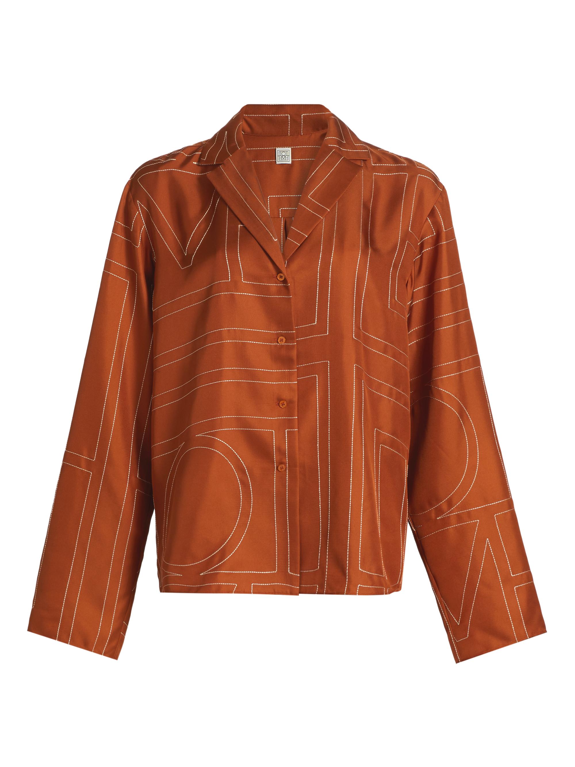 Toteme Women's Monogram Silk Pajama-Inspired Button-Front Shirt - Terracotta