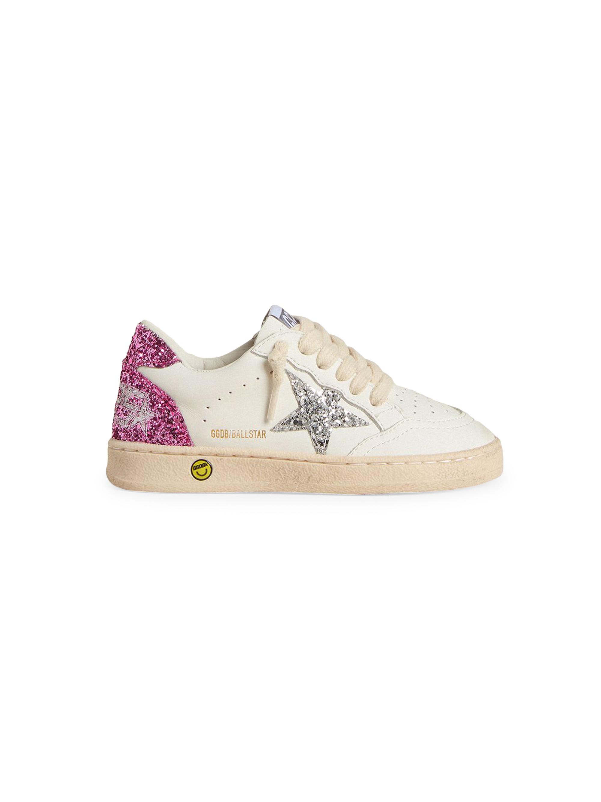 Golden Goose Baby Girl's, Little Girl's & Girl's Ballstar Glitter Star Leather Sneakers - White Silver Pink 1 (Child)
