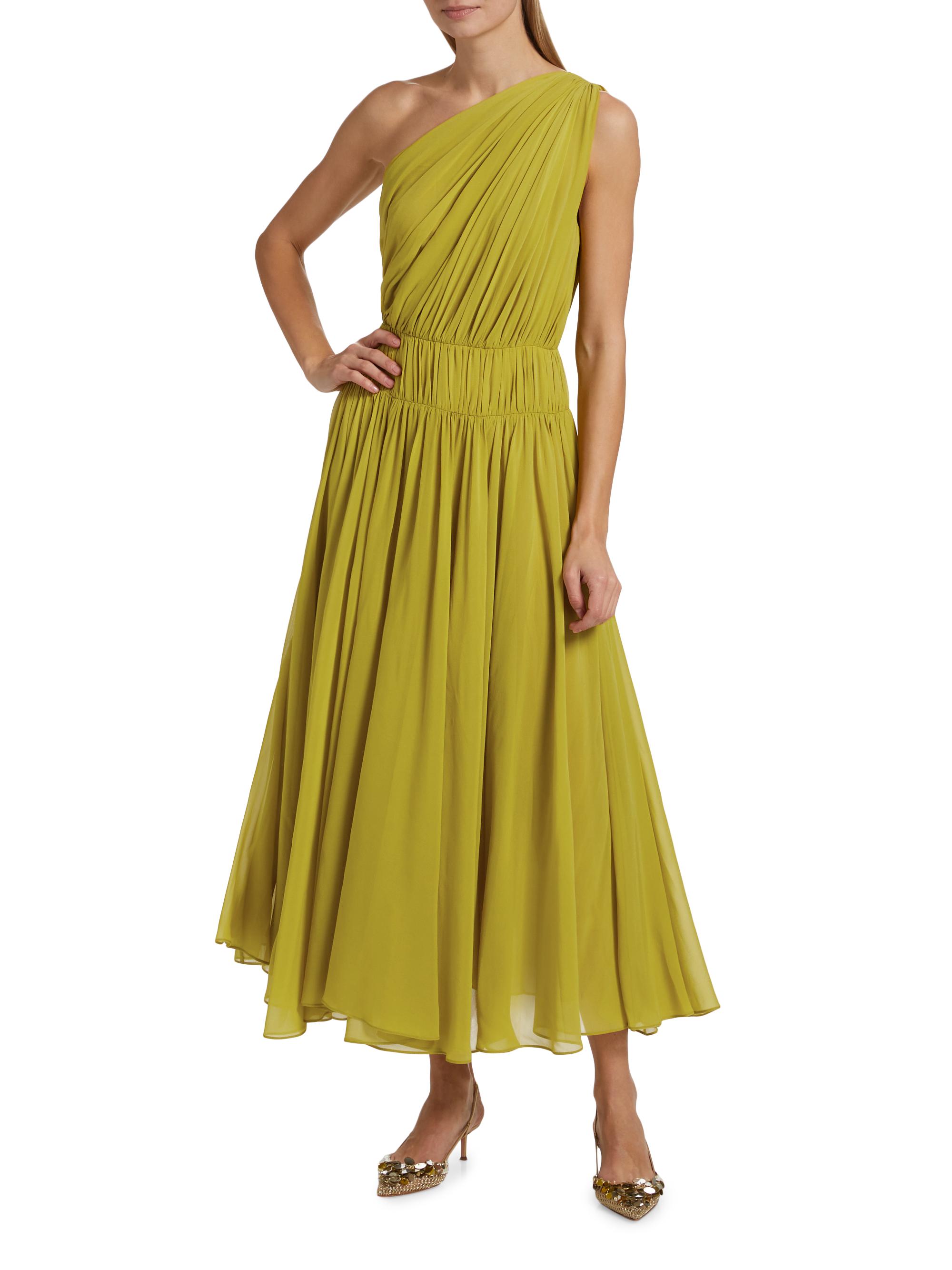 knee length dresses for ladies Analuisa One Shoulder Maxi Dress Yellow