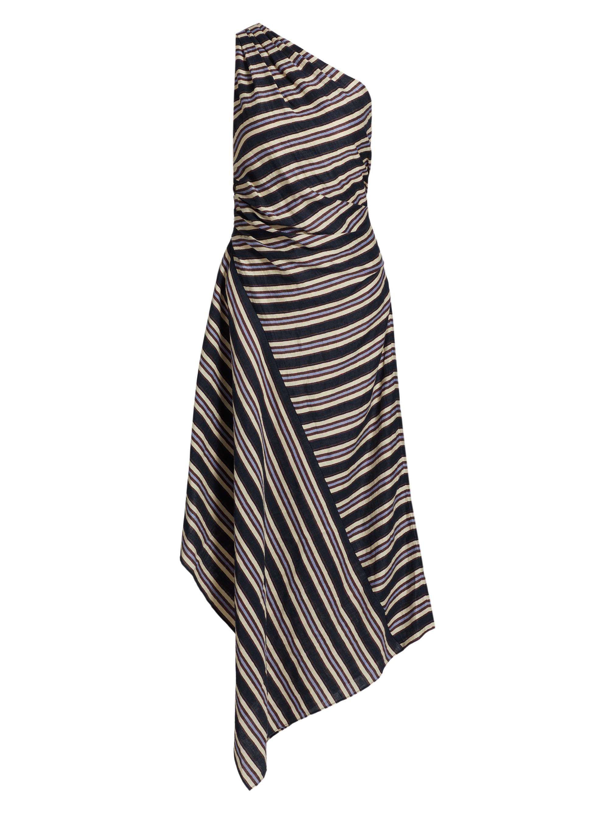 A.L.C. Women's Lyn Striped Linen-Blend One-Shoulder Midi-Dress - Navy Stripe