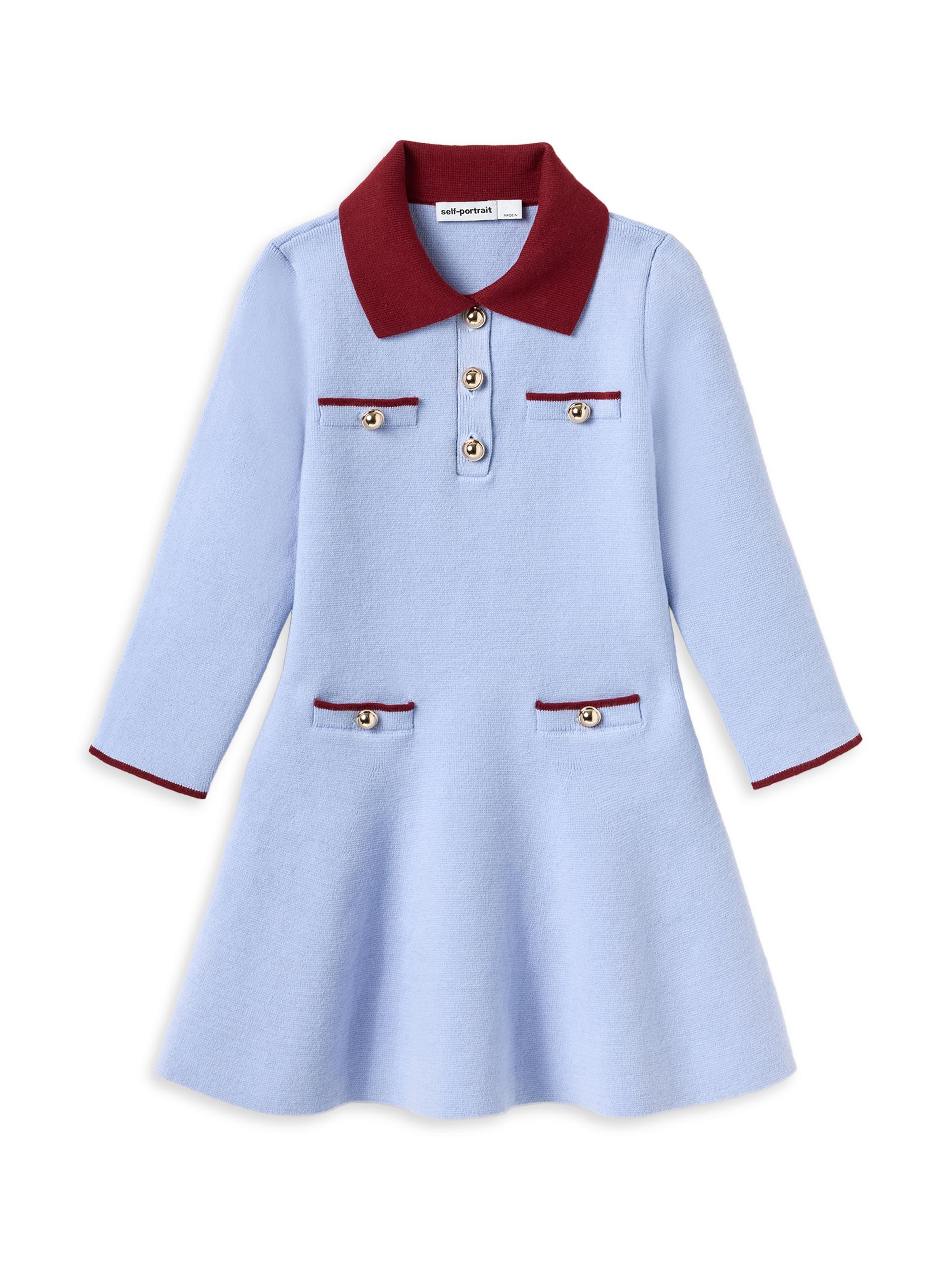 Self-Portrait Little Girl's & Girl's Ribbed Knit Polo Dress - Blue