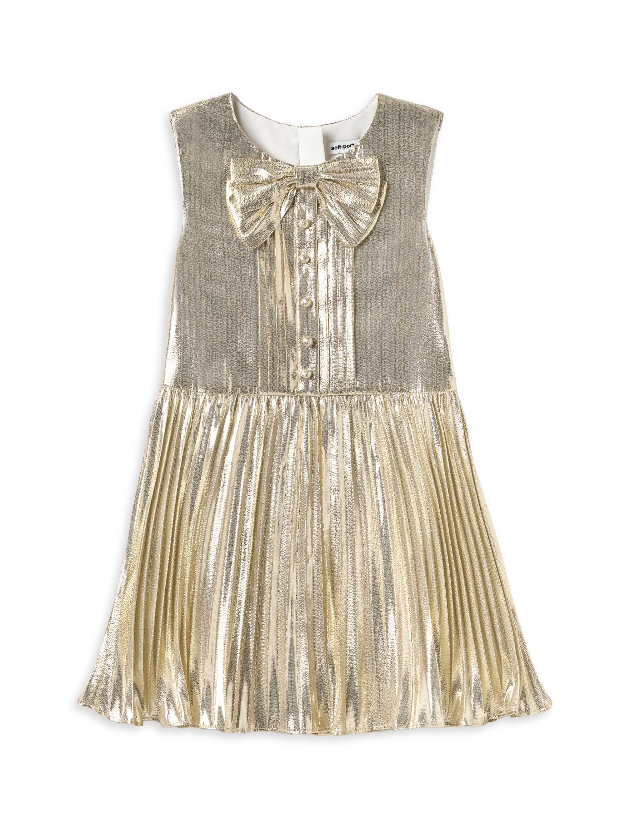 Self-Portrait Little Girl's & Girl's Metallic Pleated Dress - Gold
