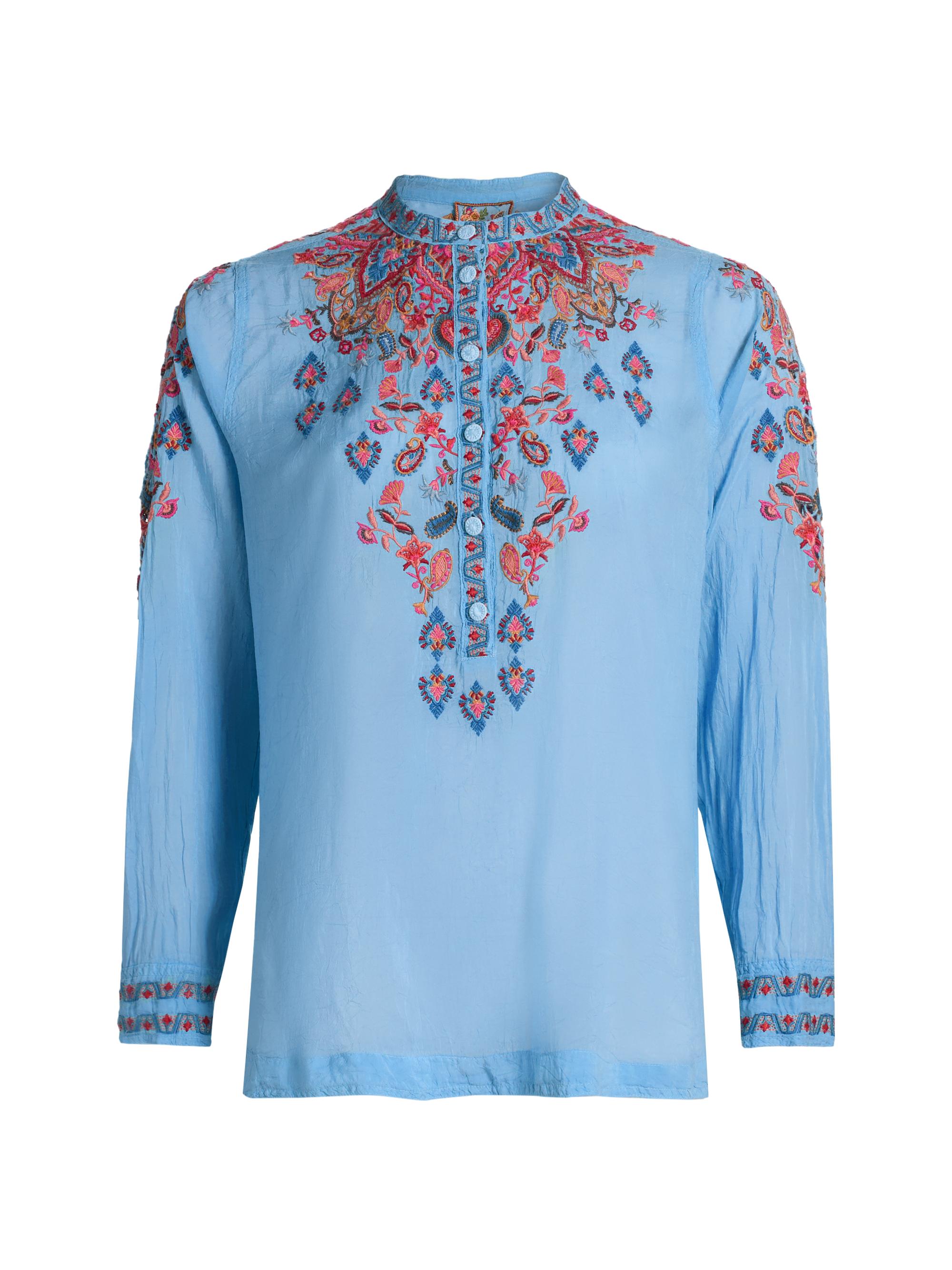 Johnny Was Women's Alba Embroidered Blouse - Lichen Blue