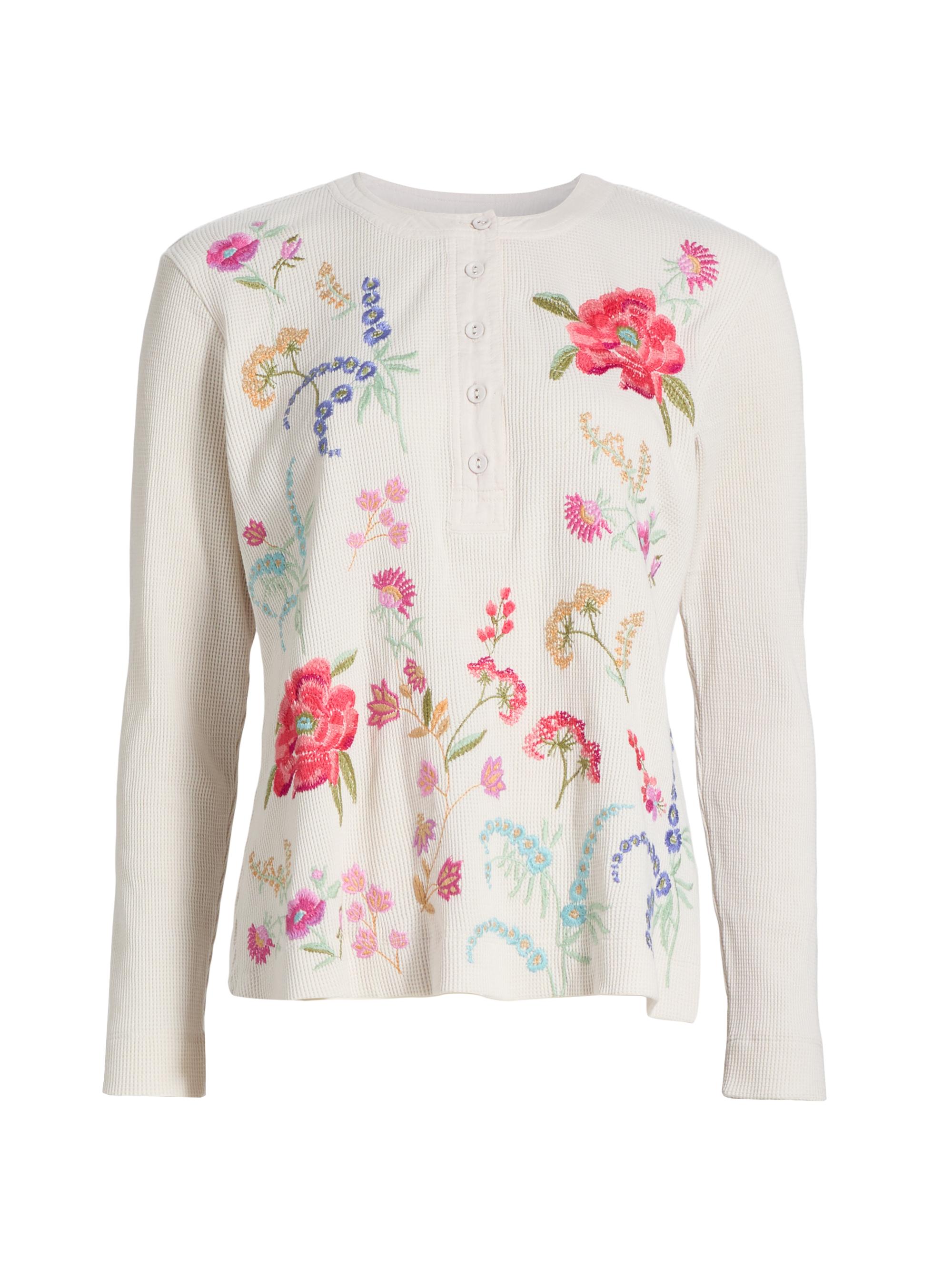 Johnny Was Women's Mayra Mixed-Media Thermal Henley Top - Shell