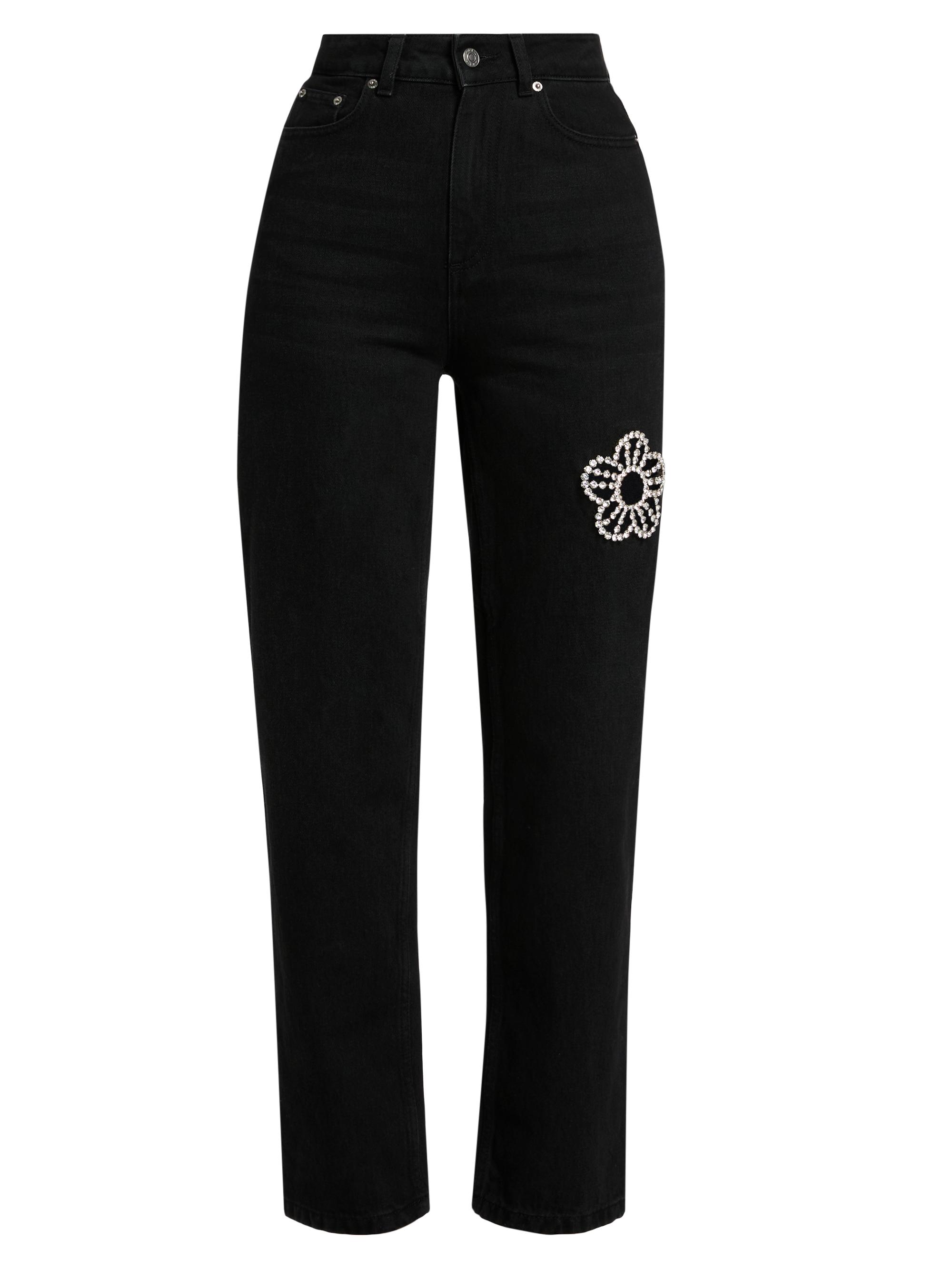 Area Women's Crystal Flower Straight Jeans - Black