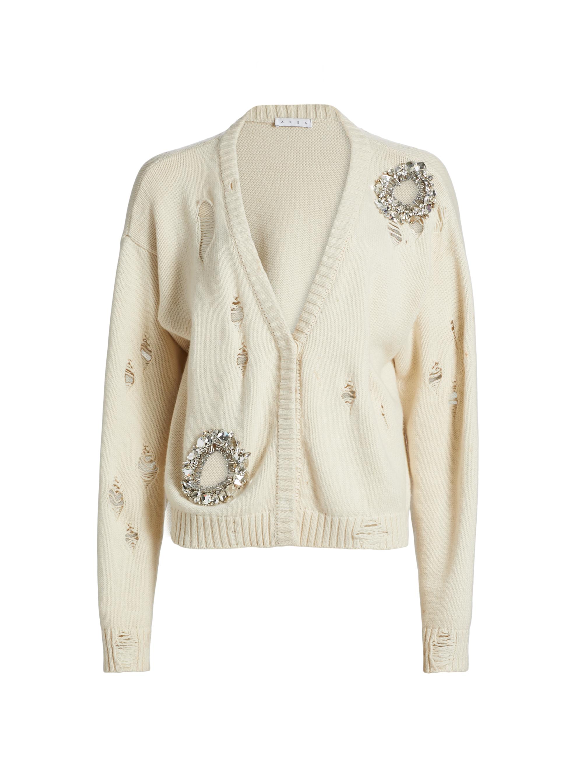 Area Women's Distressed Crystal Cardigan - Cream