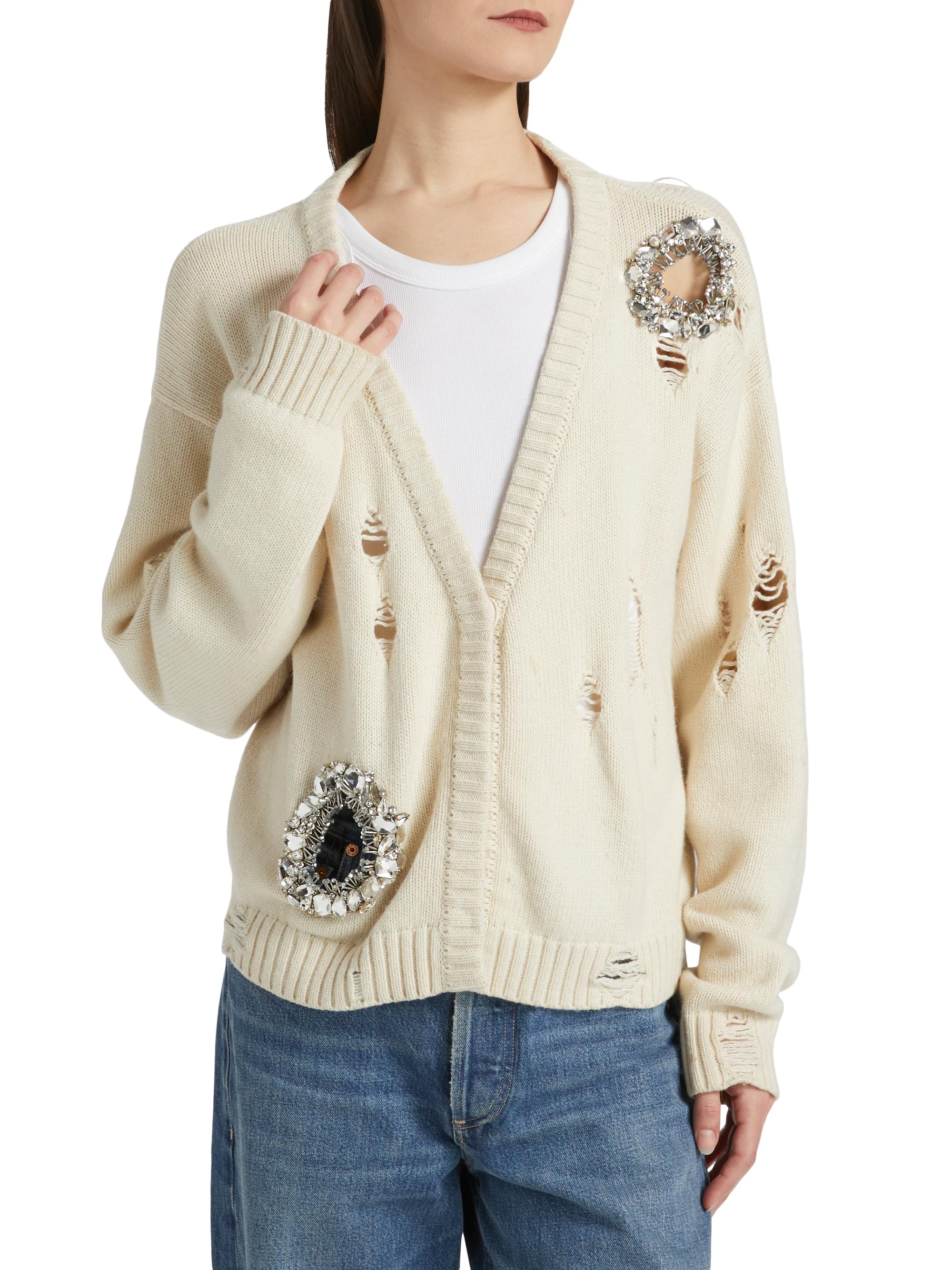 Area Distressed Crystal Cardigan | Saks Fifth Avenue