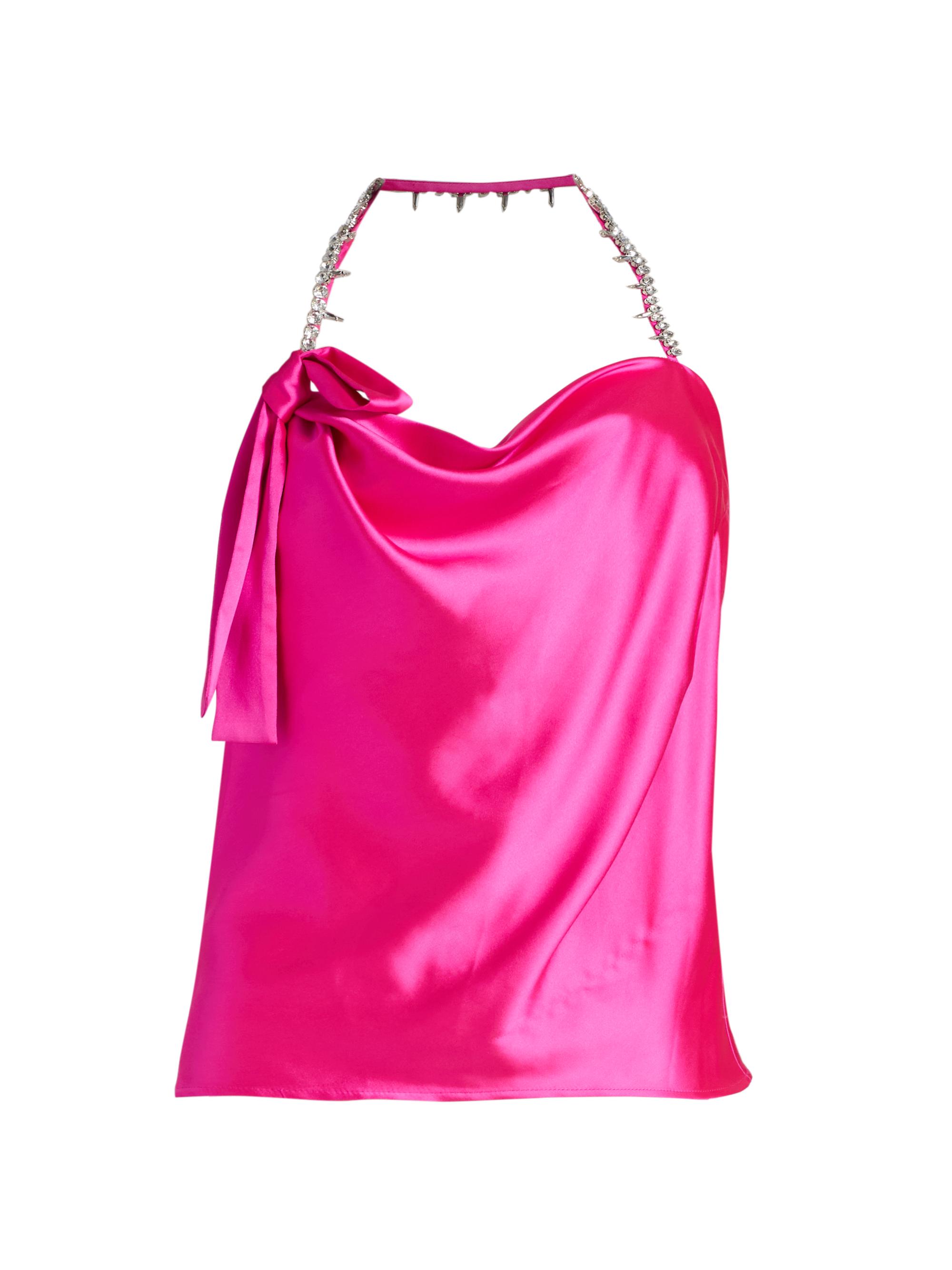 Area Women's Satin Crystal-Embellished Halter Top - Fuchsia