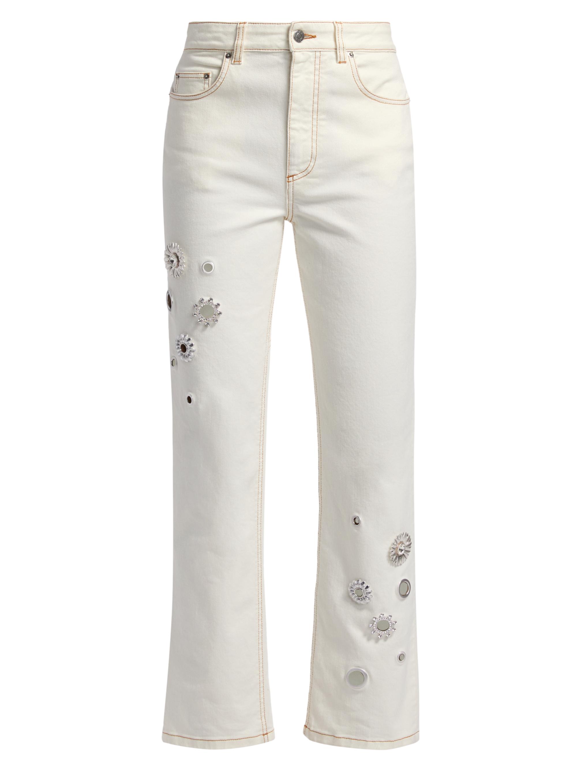 Area Women's Crystal Grommet Straight-Leg Jeans - Cream