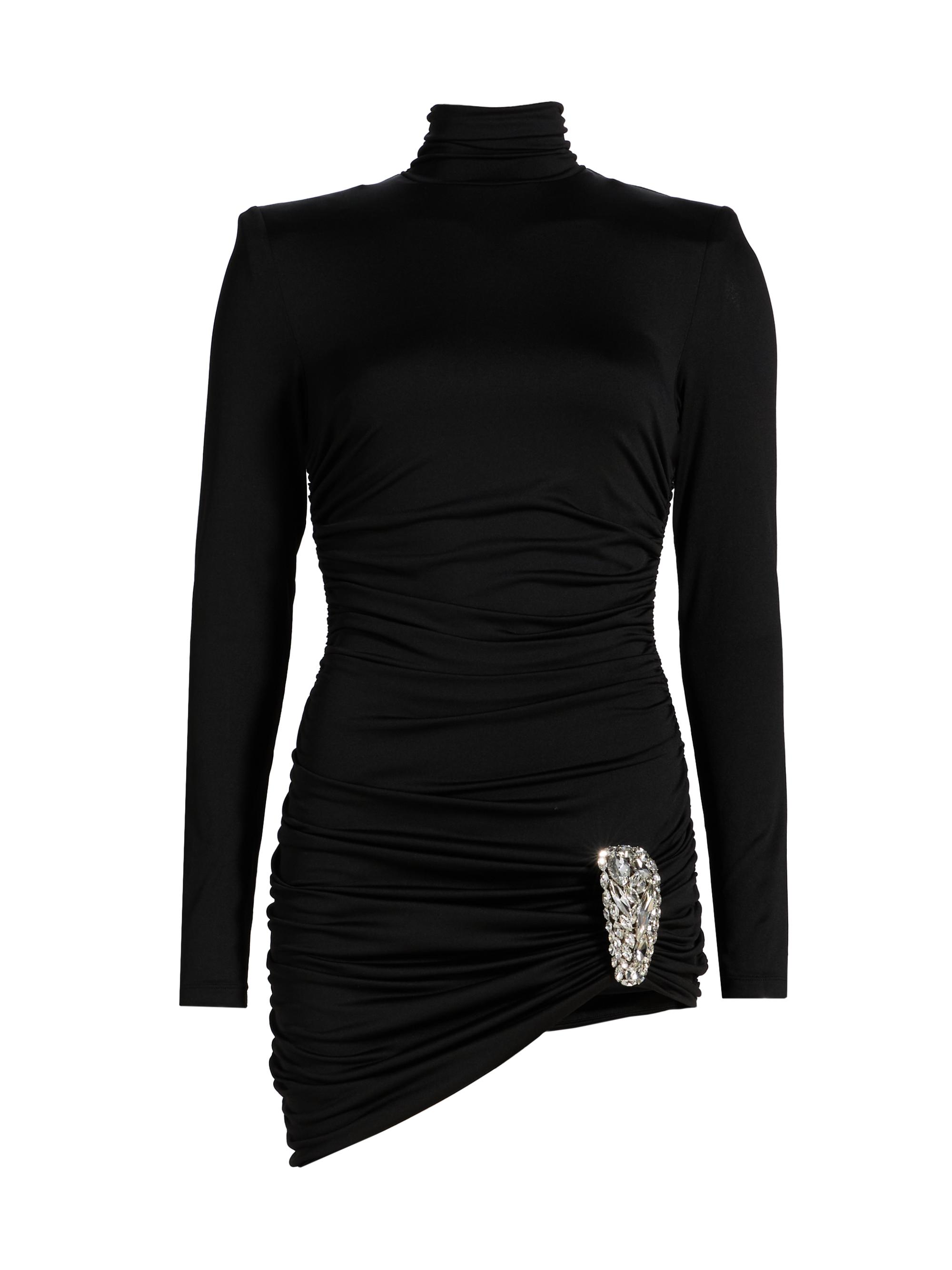 Area Women's Draped Crystal-Cluster Minidress - Black