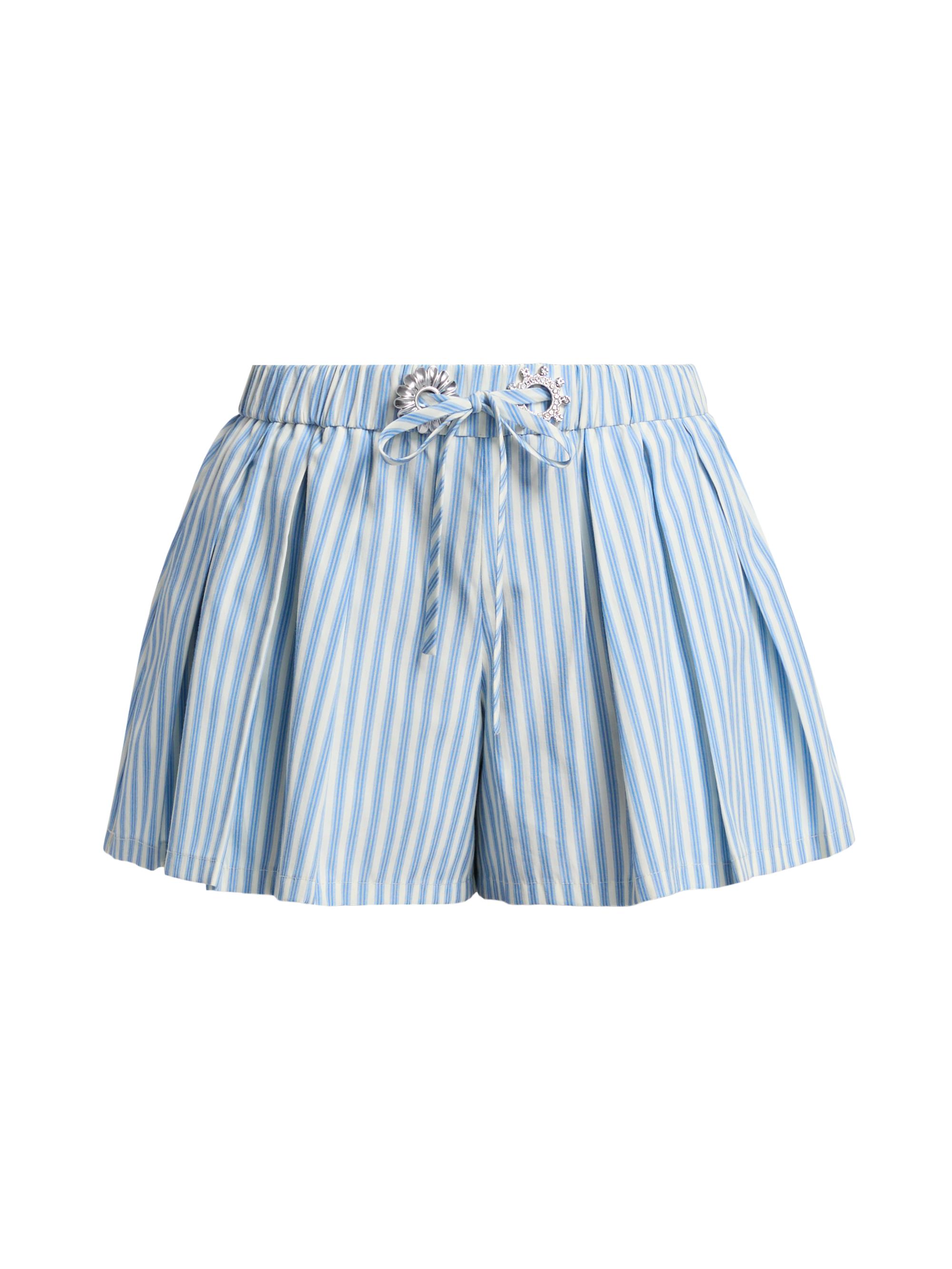 Area Women's Striped Poplin Pleated Shorts - White Blue