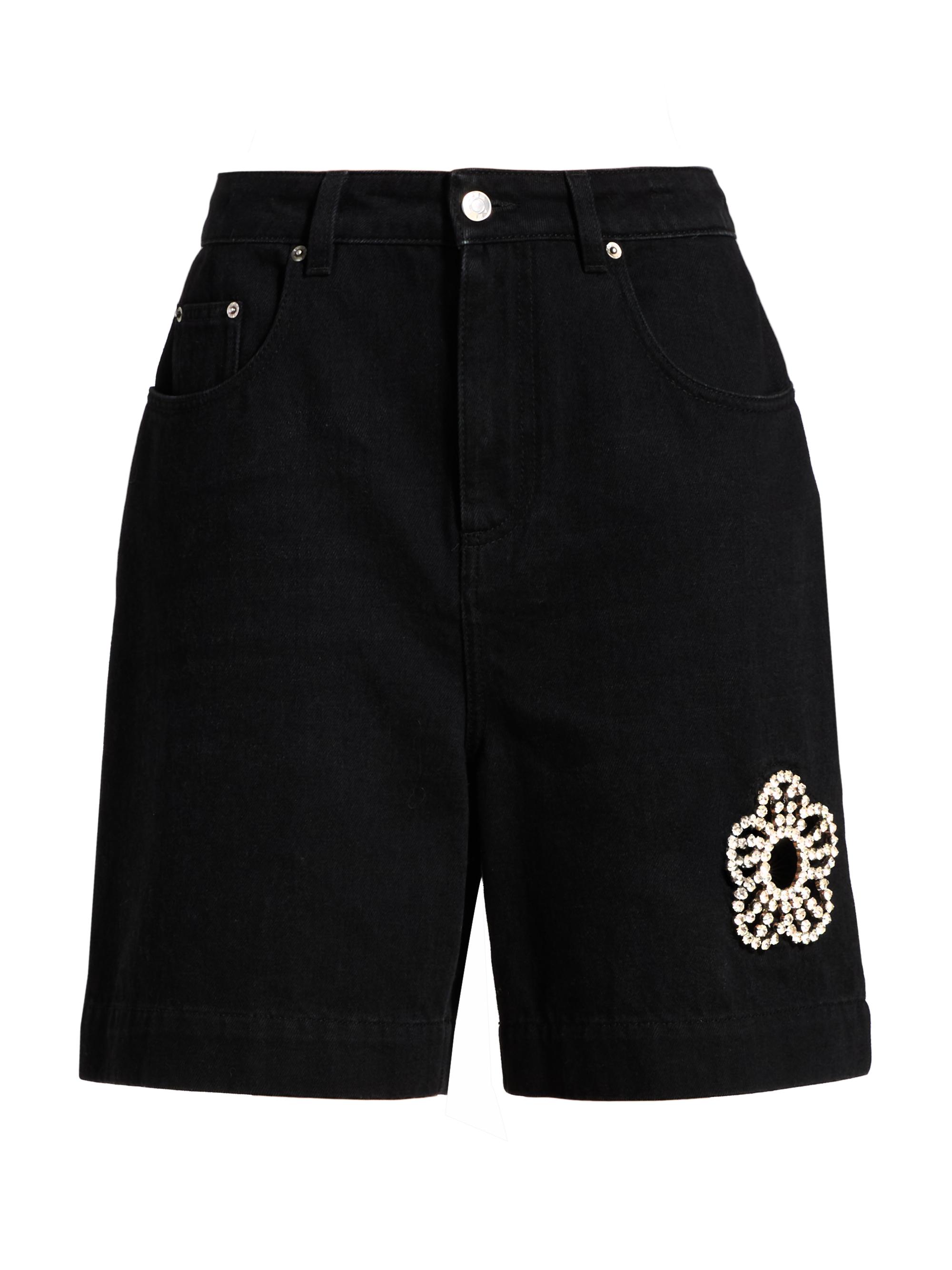 Area Women's Crystal-Embellished Bermuda Denim Shorts - Black