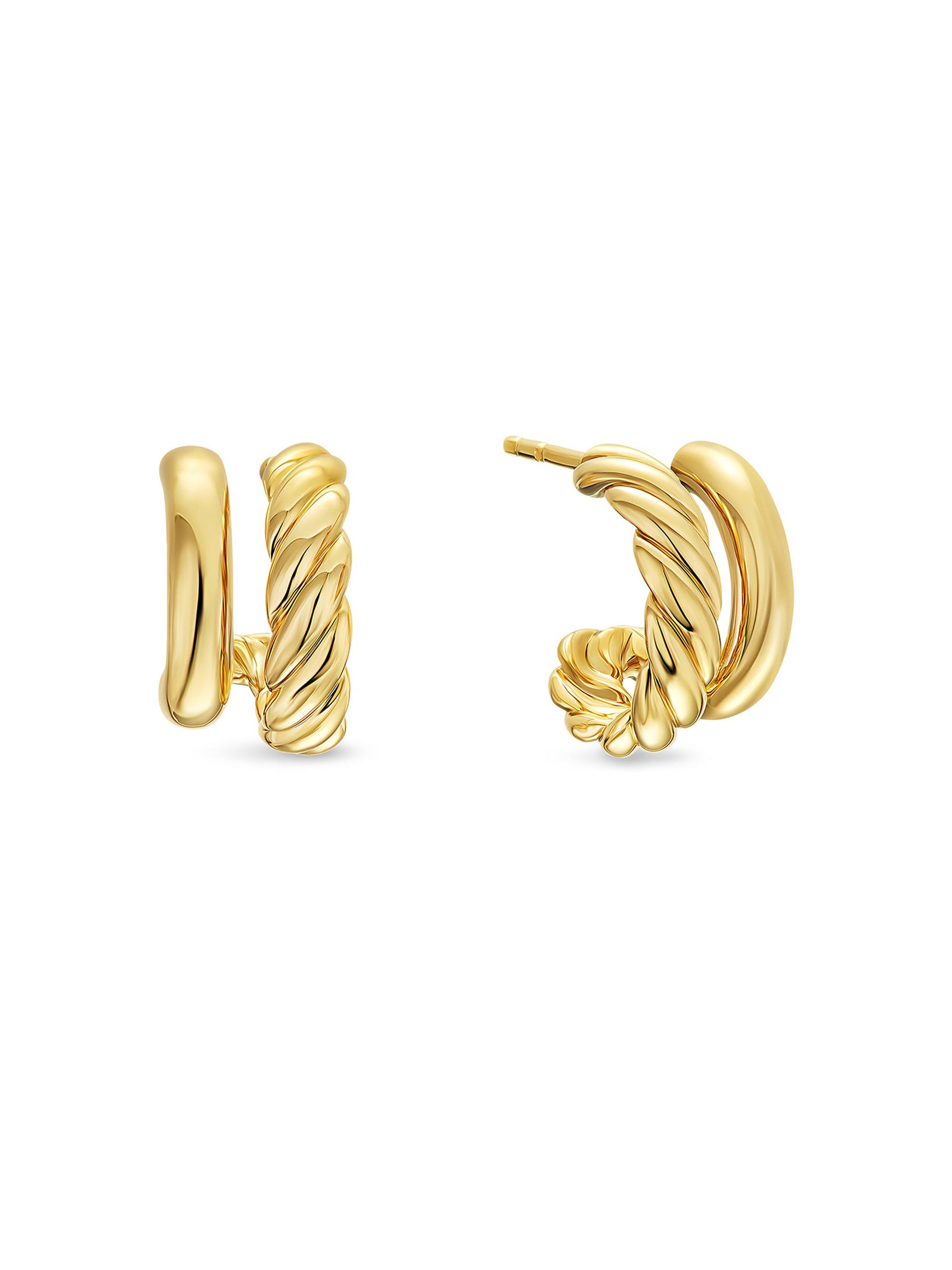 David Yurman Women's Mercer Double Hoop Huggie Earrings in 18K Yellow Gold, 13.5MM - Gold