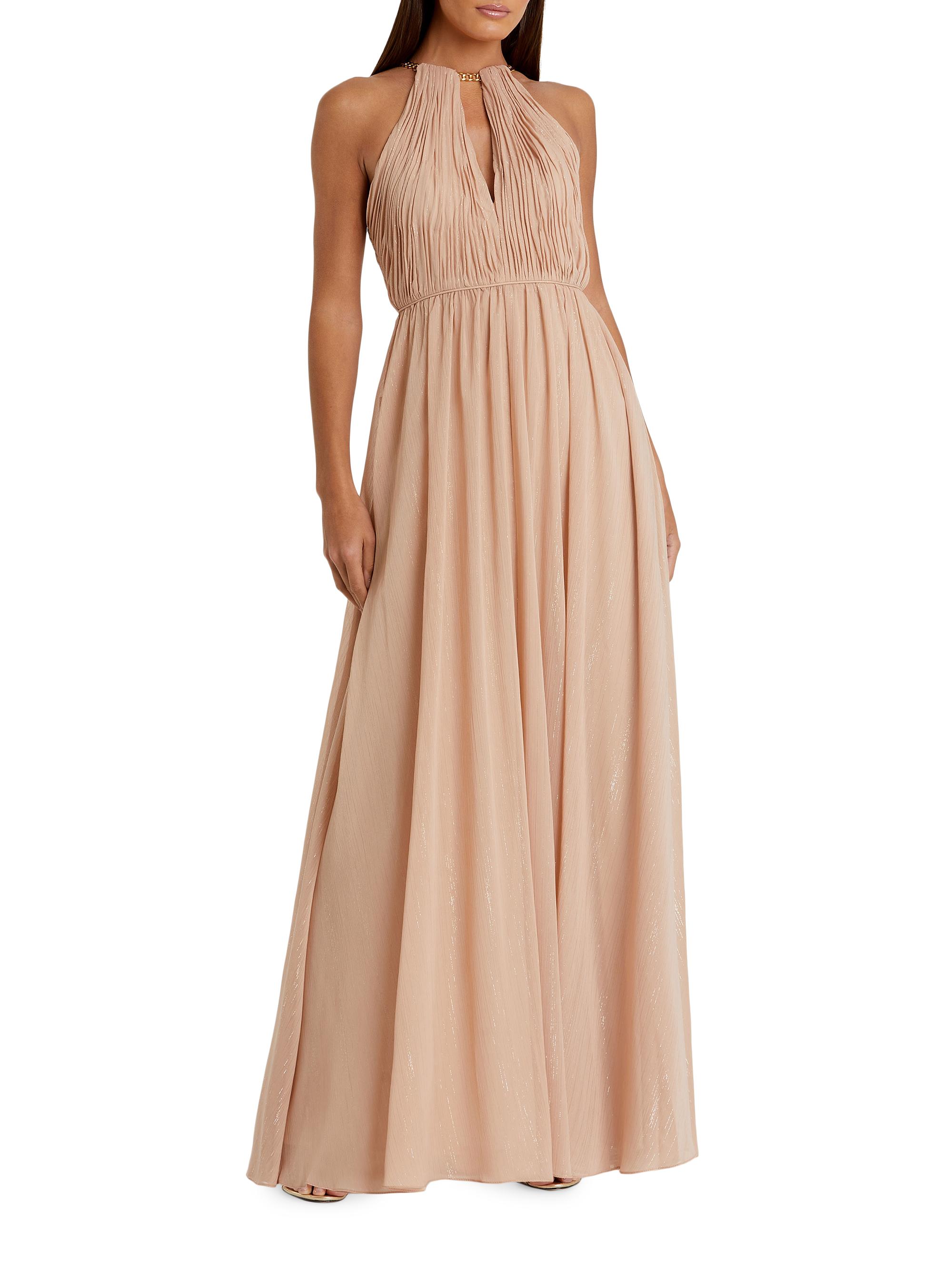 Mac Duggal Women's Ieena Keyhole Chain Halter Gown - Beige