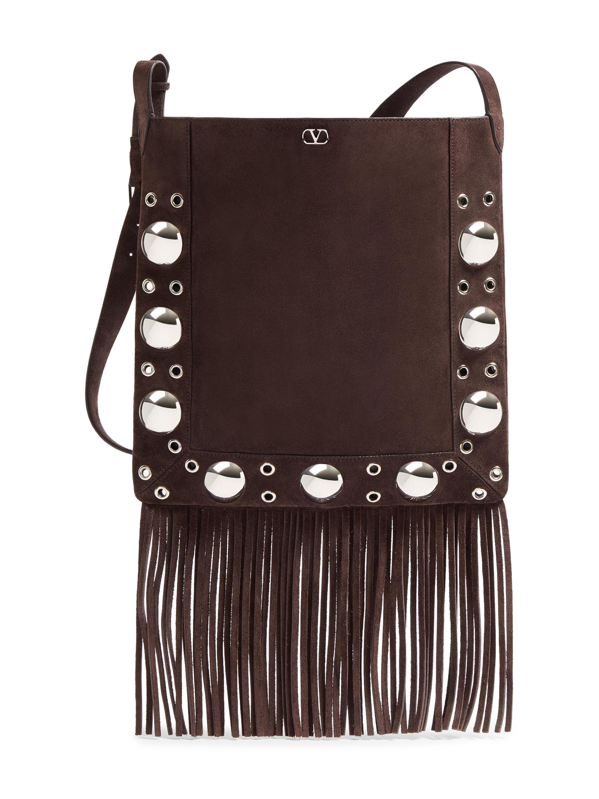 Valentino Garavani Women's Nellcôte Suede Shoulder Bag with Fringes - Testa Di Moro