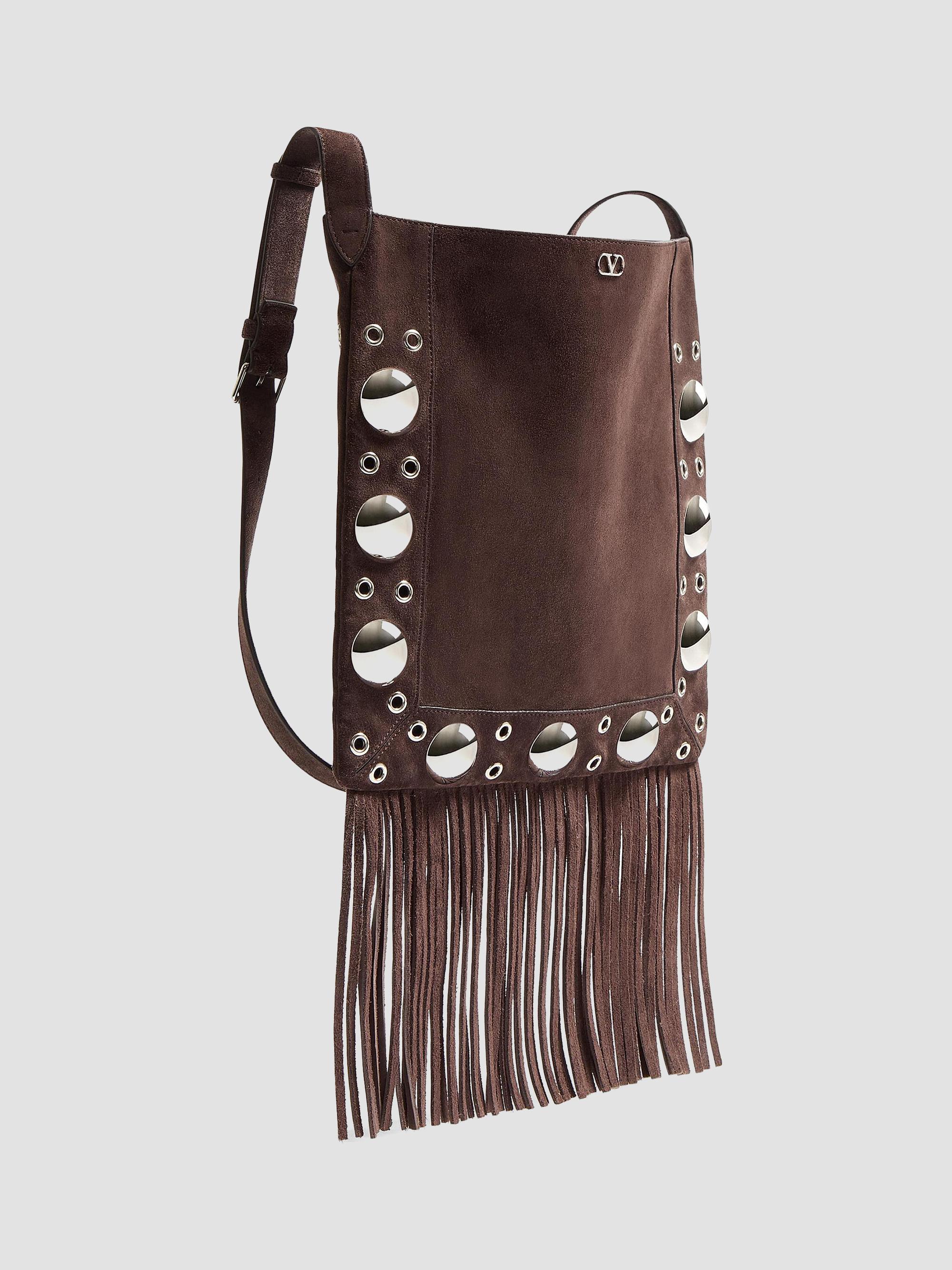 Valentino Garavani Women's Nellcôte Suede Shoulder Bag with Fringes - Testa Di Moro | Thumbnail 3