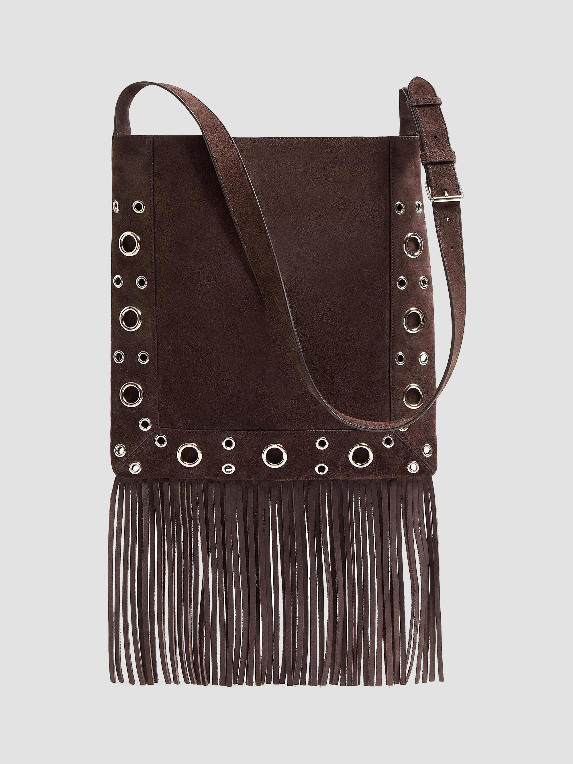 Valentino Garavani Women's Nellcôte Suede Shoulder Bag with Fringes - Testa Di Moro | Thumbnail 5