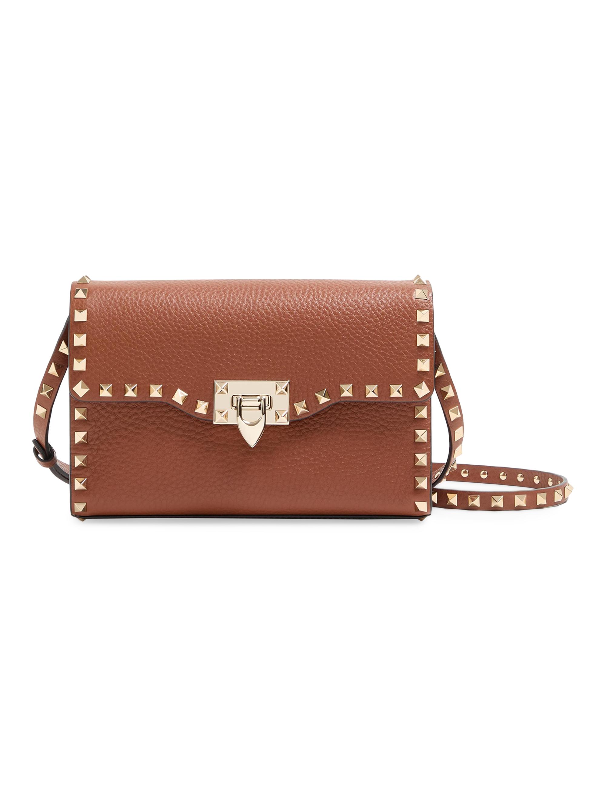 Valentino Garavani Women's  Rockstud Grainy Calfskin Crossbody Bag - Saddle Brown