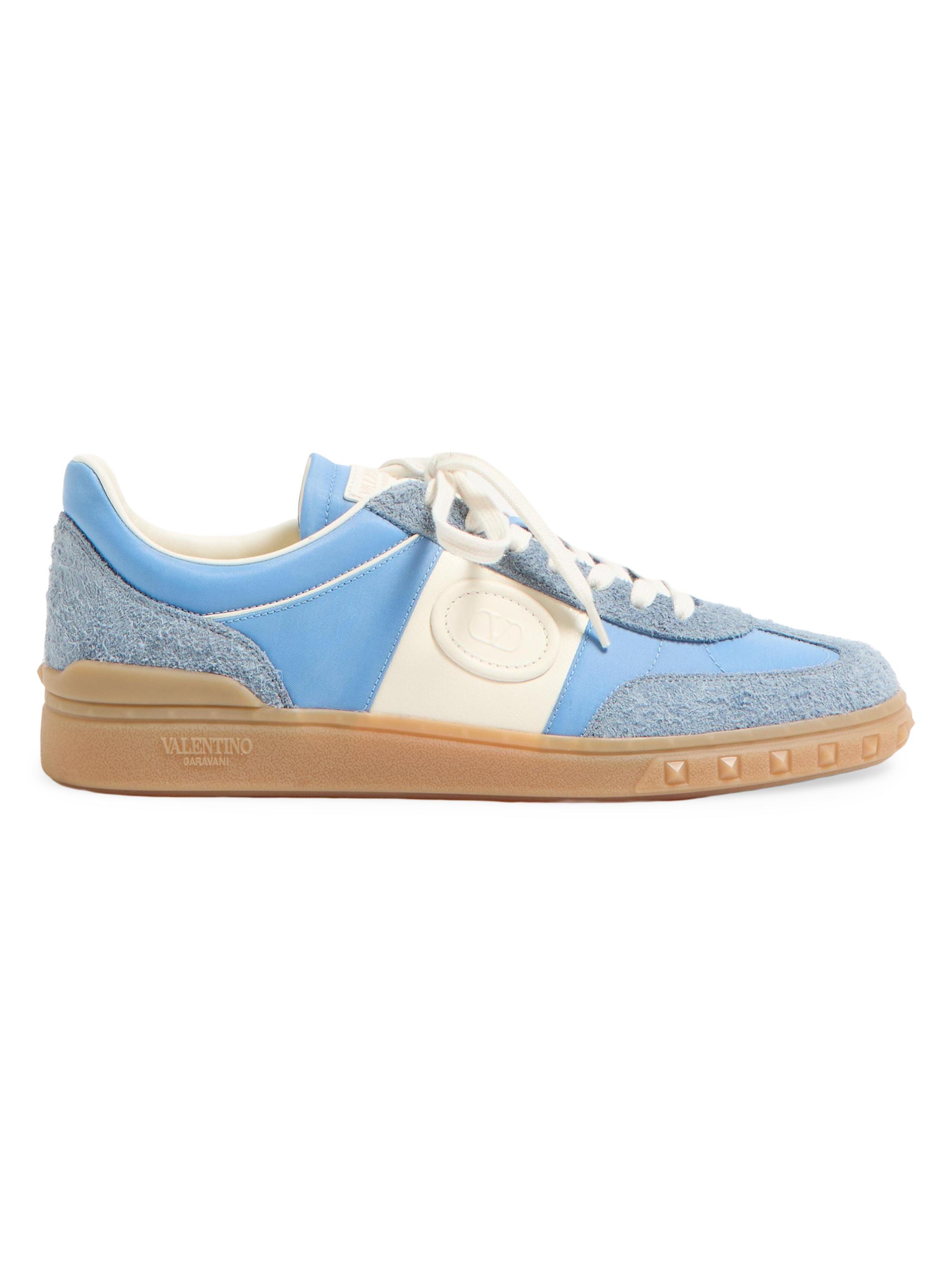 Valentino Garavani Men's Upvillage Low Top Sneakers in Crust Leather and Nylon - Azure