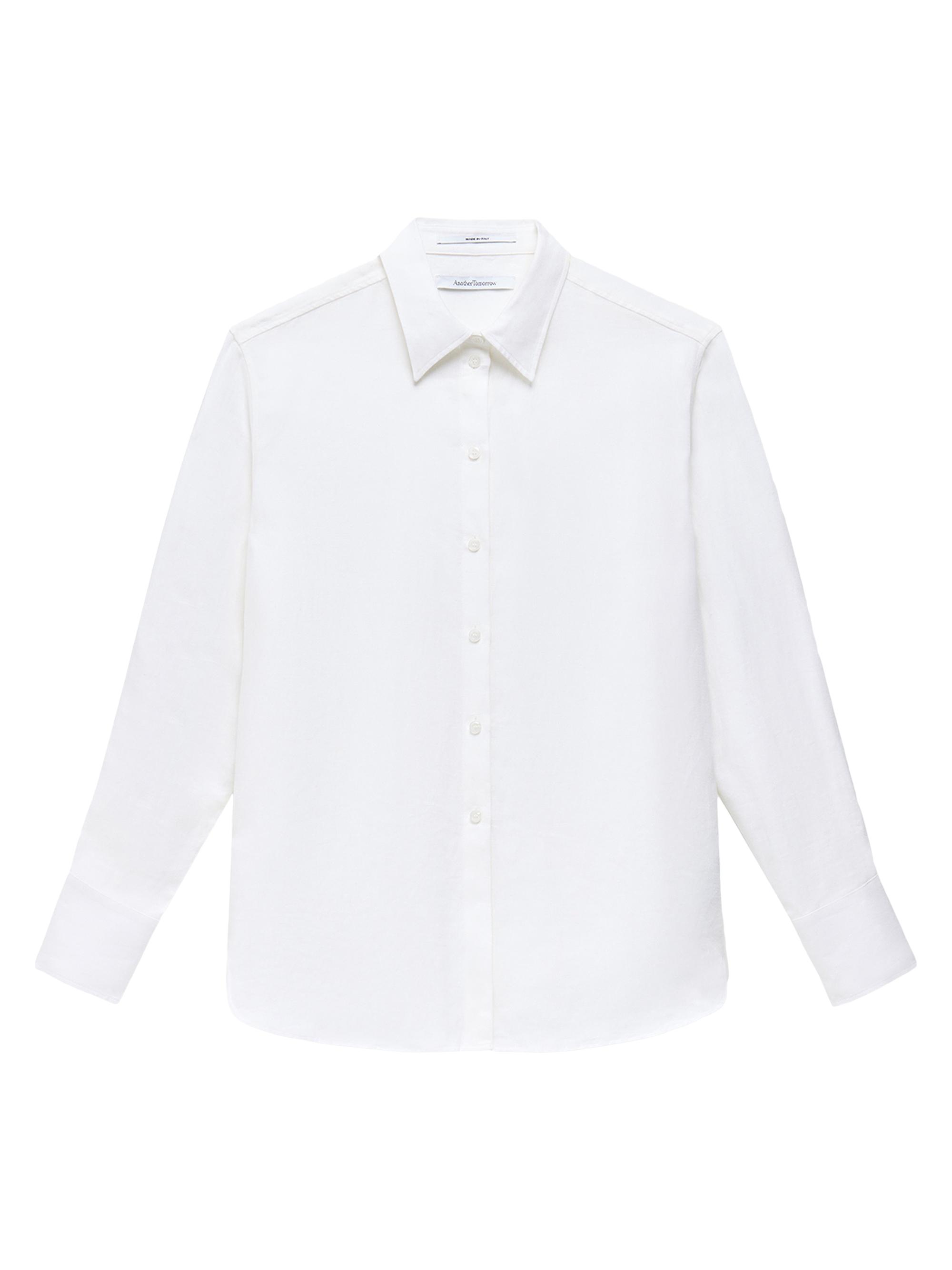 Another Tomorrow Women's Linen Oversized Mens Shirt - White