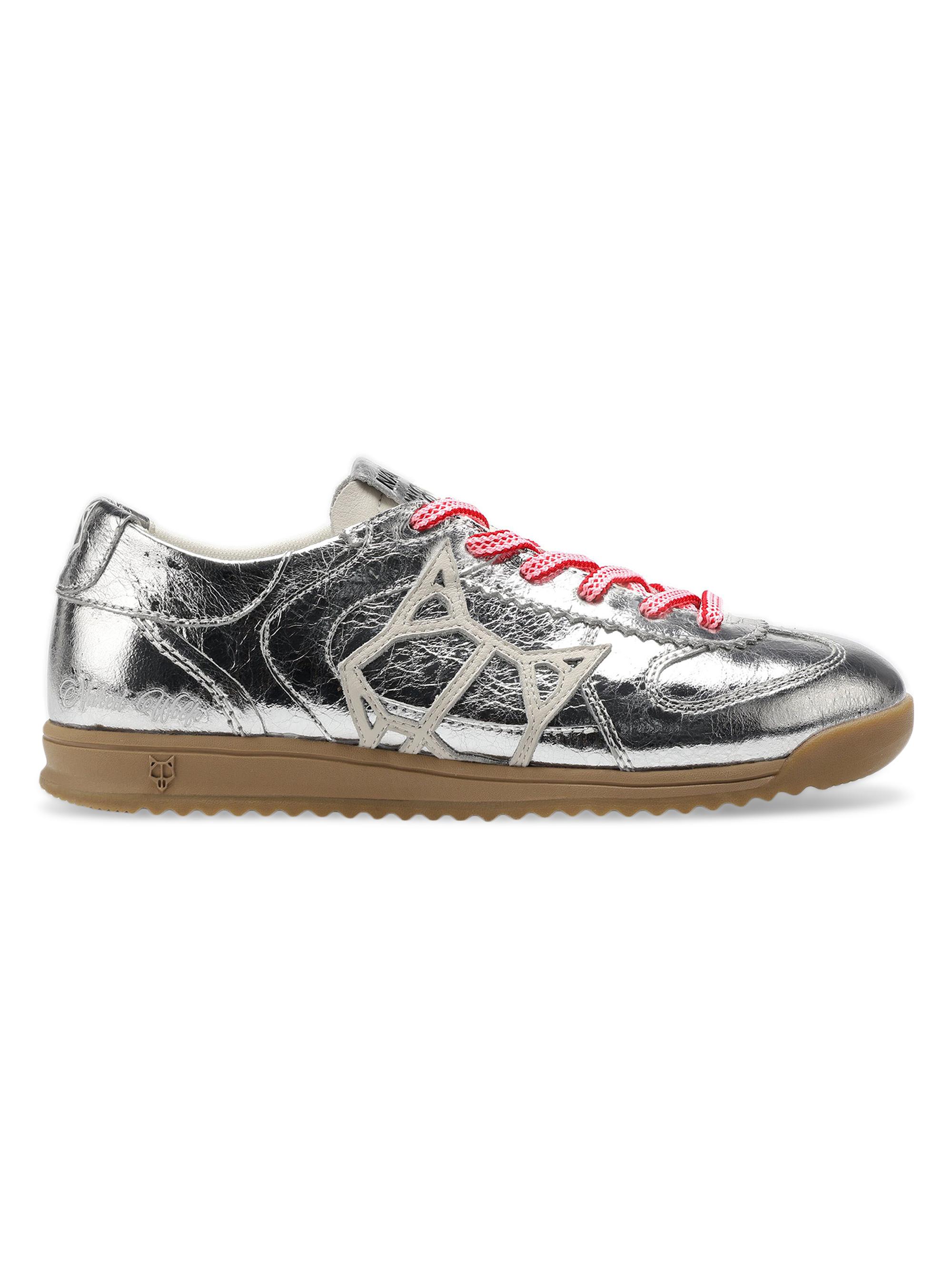 Naked Wolfe Women's Exposuree Silver Crinkle Metallic Leather Sneakers - Silver Crinkle Metallic