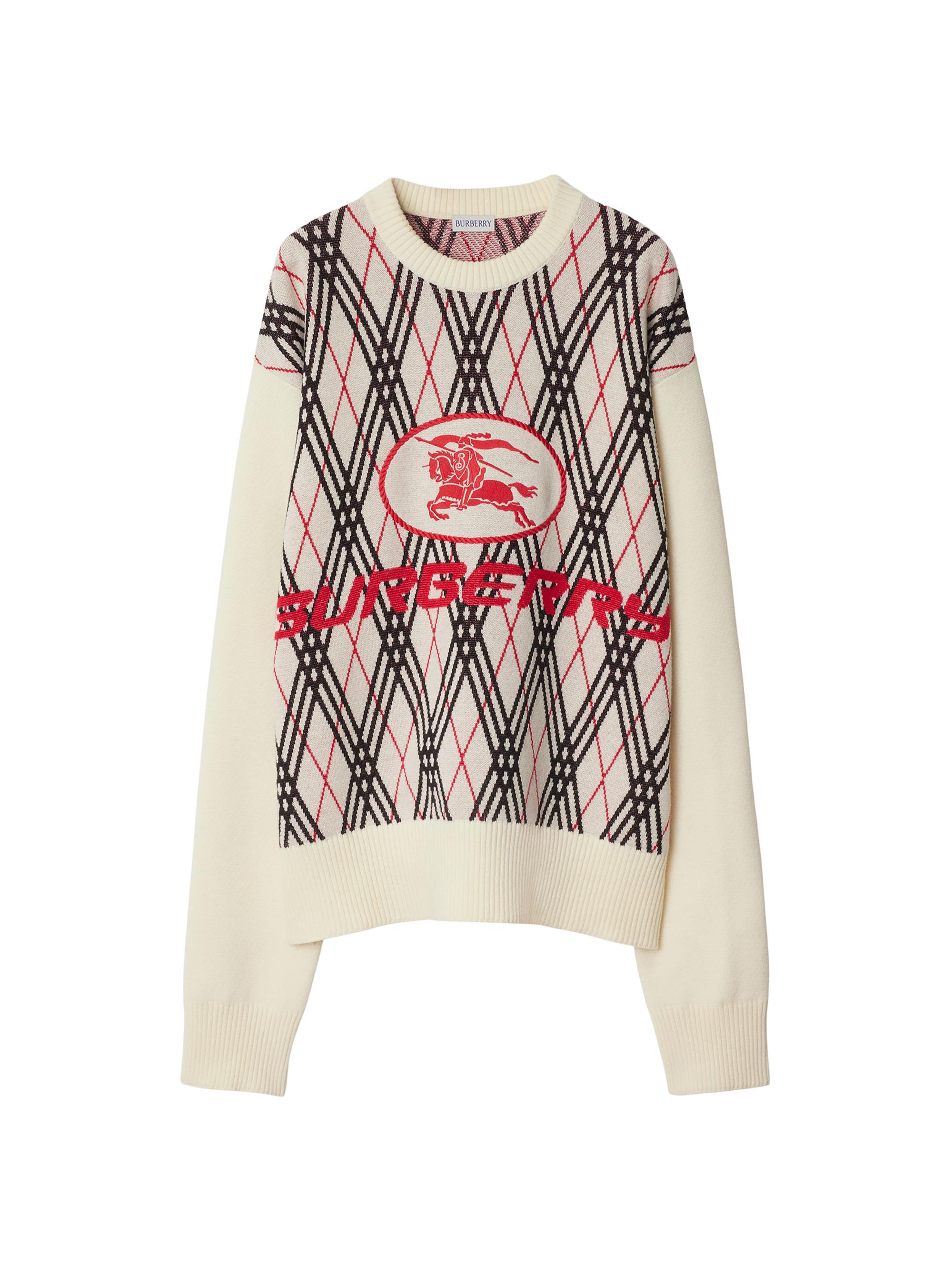 Burberry Men's Stamp Chalk Wool-Blend Sweater - Chalk Argyle