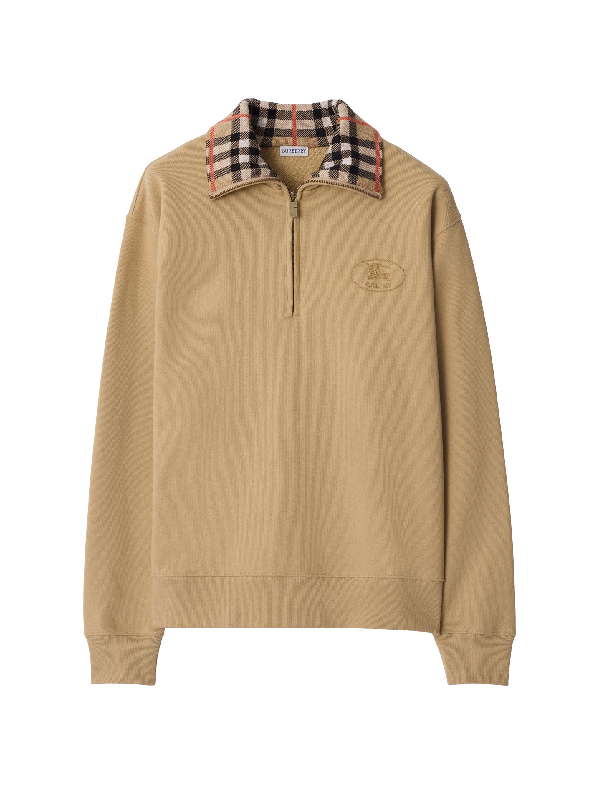 Burberry Ray Check Collar Cotton Half-Zip Sweatshirt | Saks Fifth