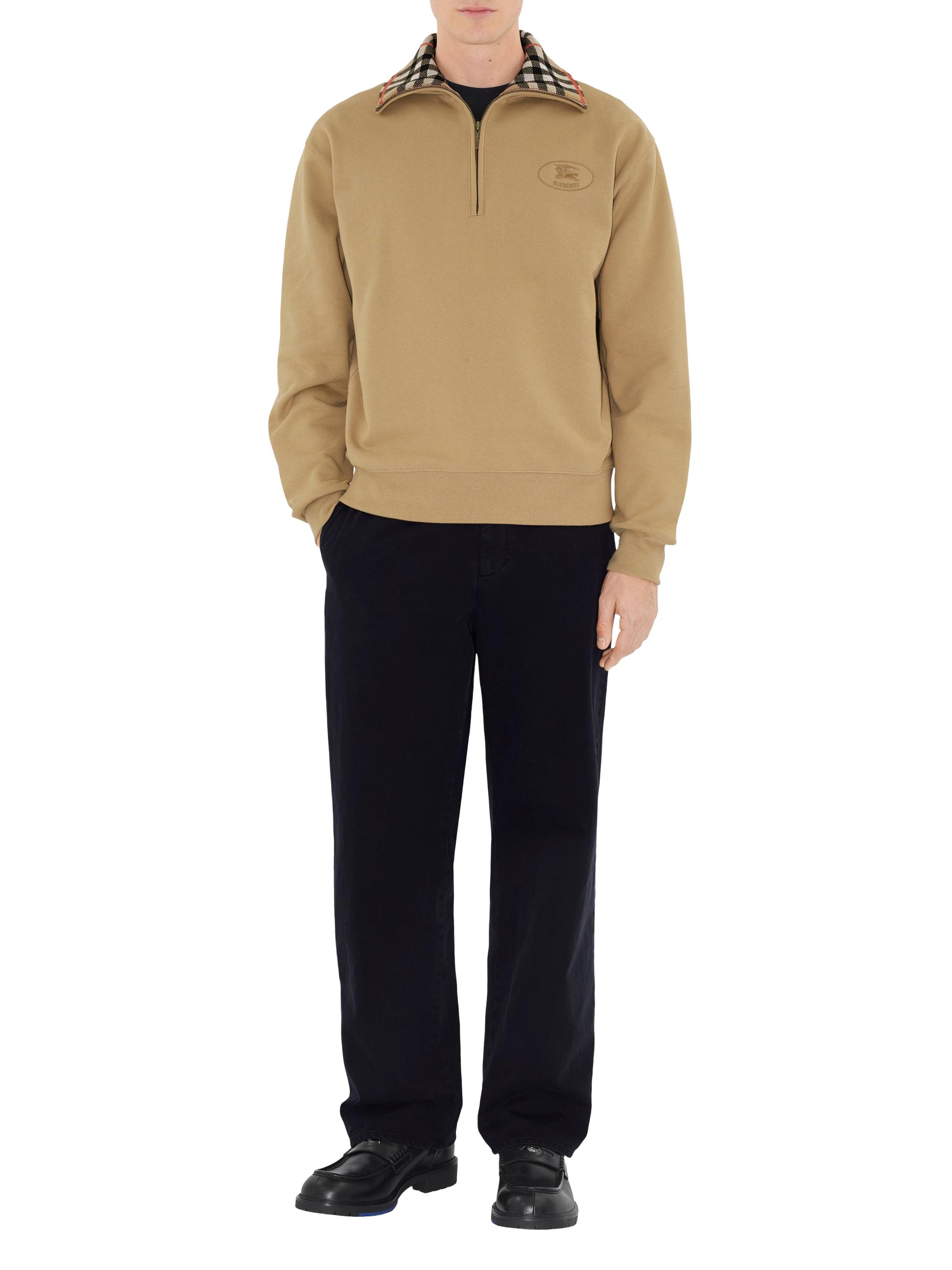 Ray Check Collar Cotton Half-Zip Sweatshirt