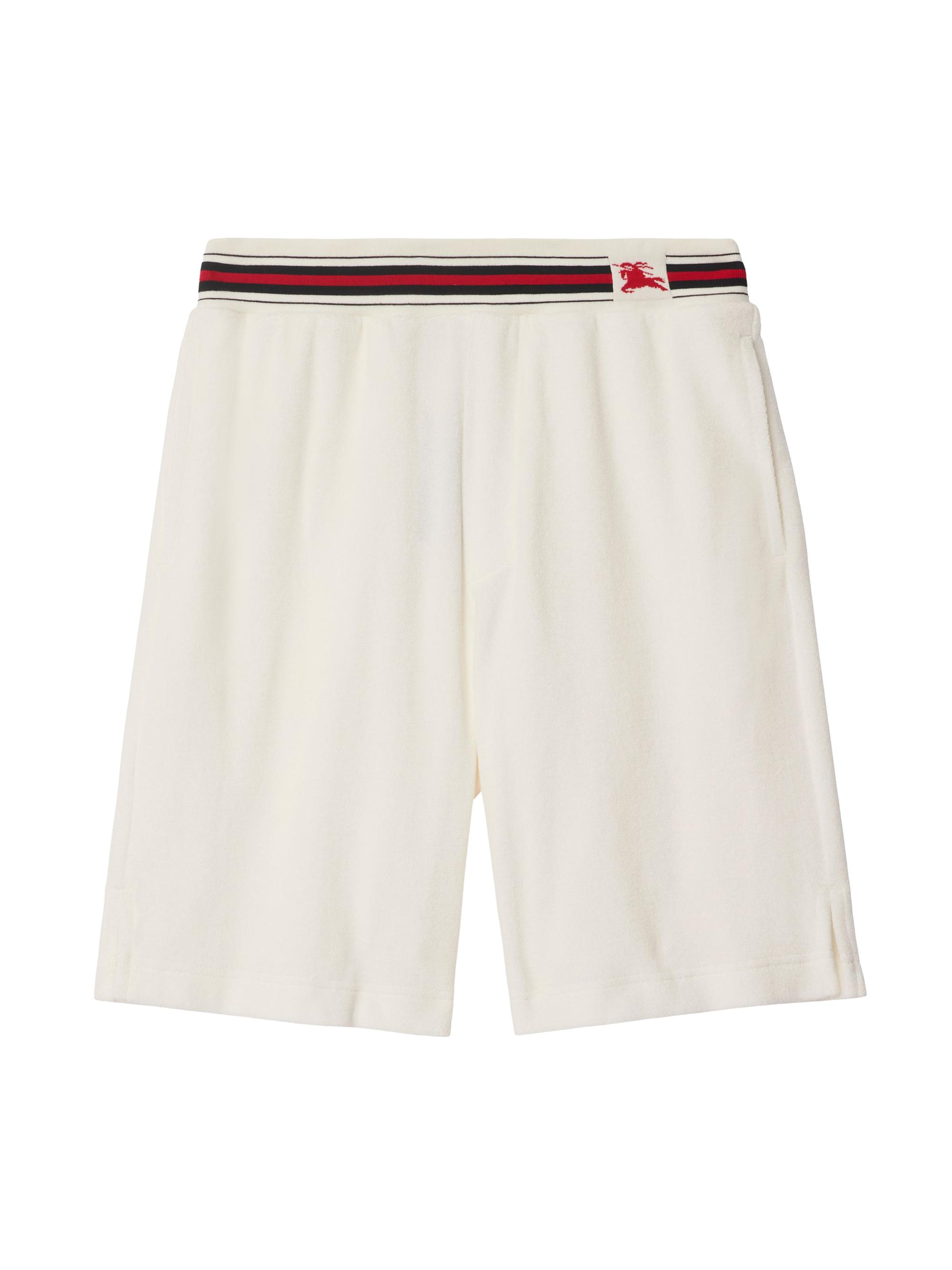 Burberry Men's Flat Front Logo Cotton-Blend Shorts - Chalk