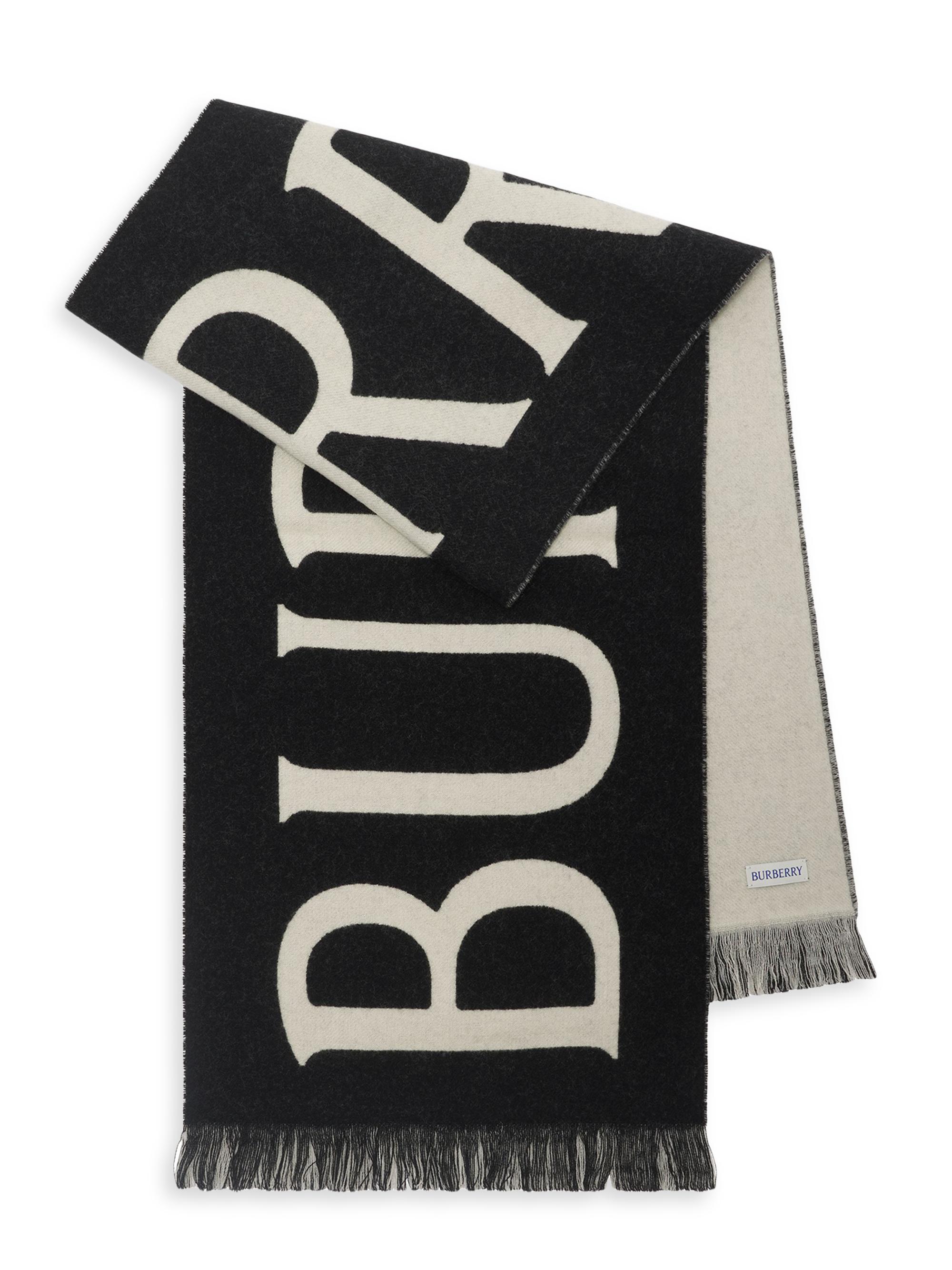 Burberry Men's Logo Wool Scarf - Black Calico