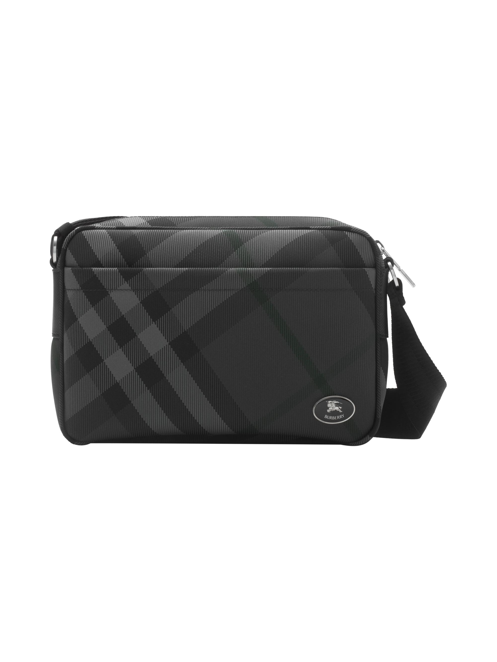 Burberry Men's Slim Checked Crossbody Bag - Charcoal
